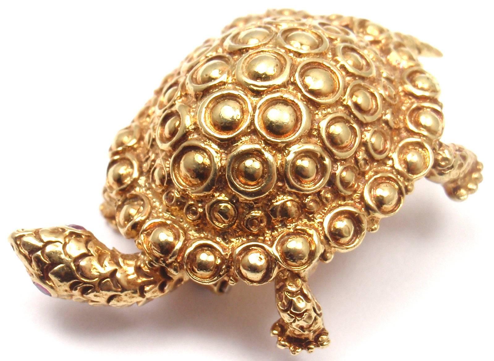 Tiffany & Co. Ruby Gold Turtle Brooch Pin In New Condition In Holland, PA