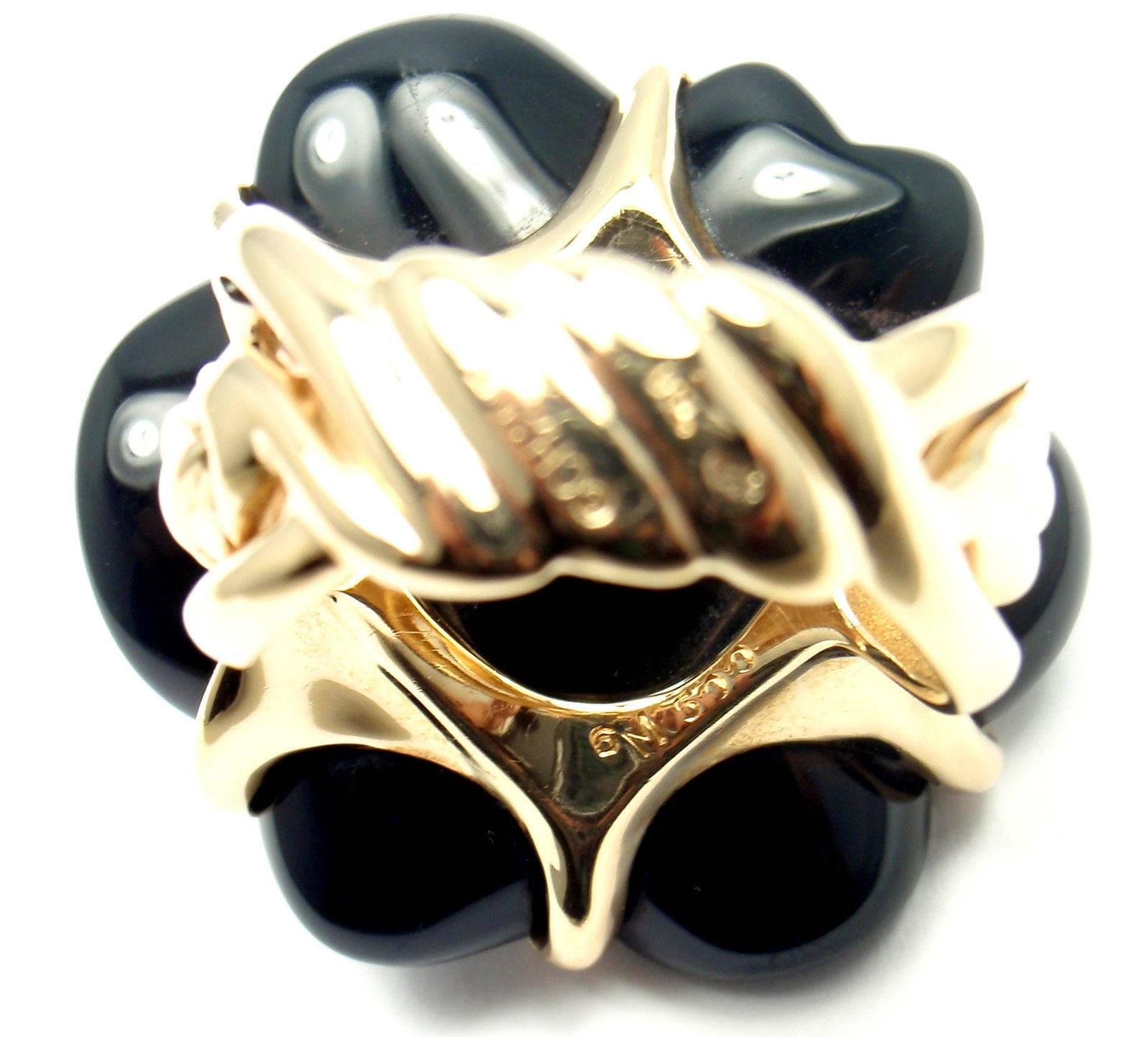 Chanel Camelia Large Black Agate Flower Gold Ring 2