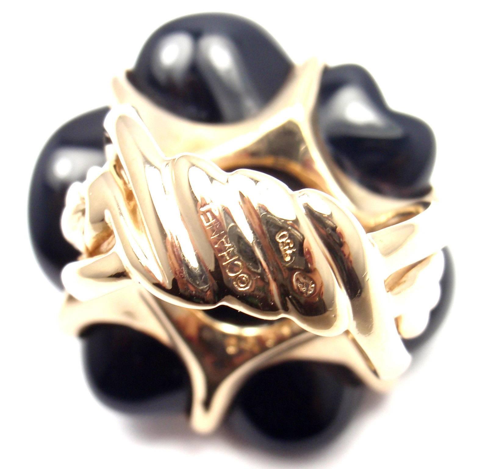 Chanel Camelia Large Black Agate Flower Gold Ring 1