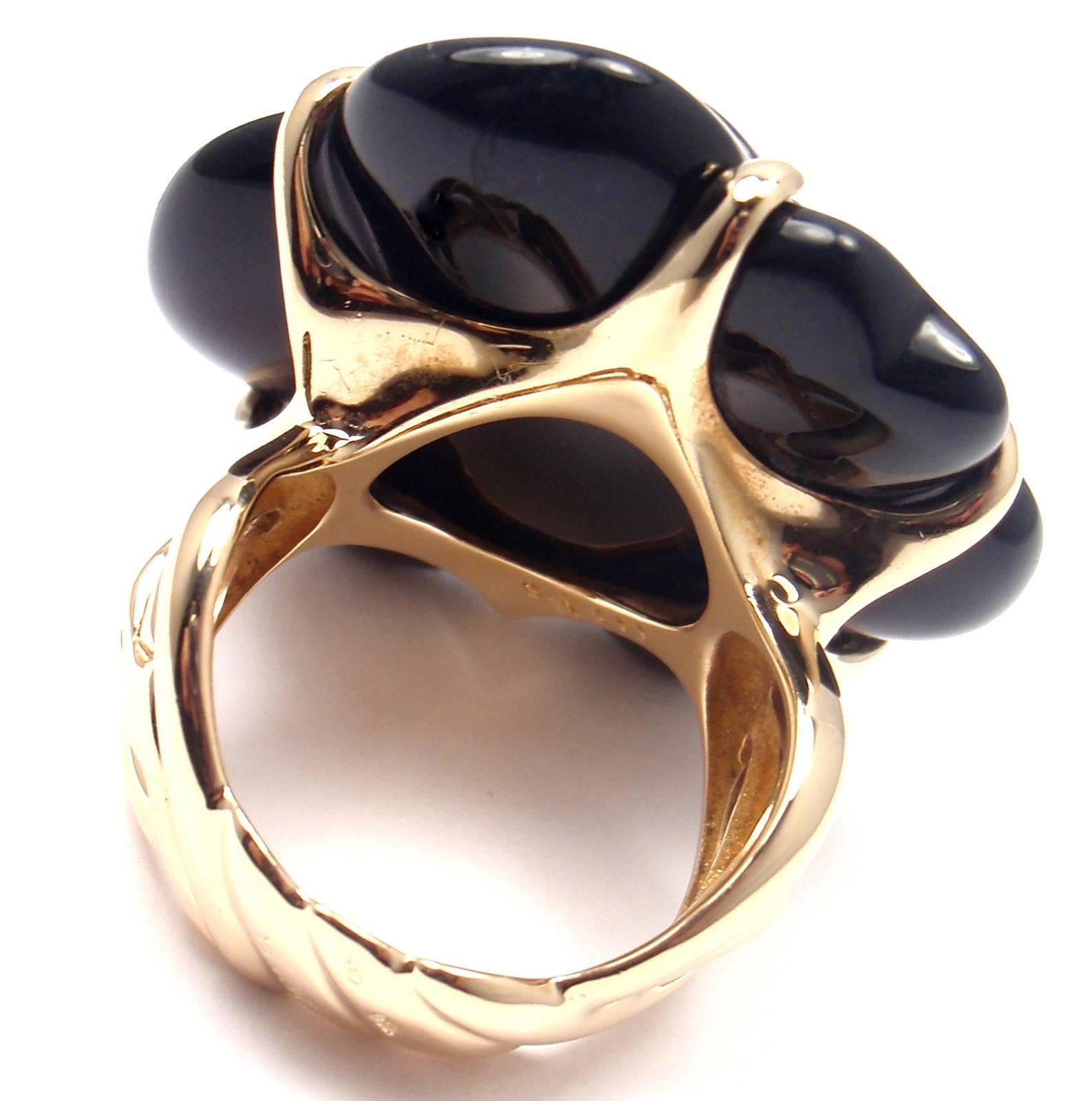 Chanel Camelia Large Black Agate Flower Gold Ring 3