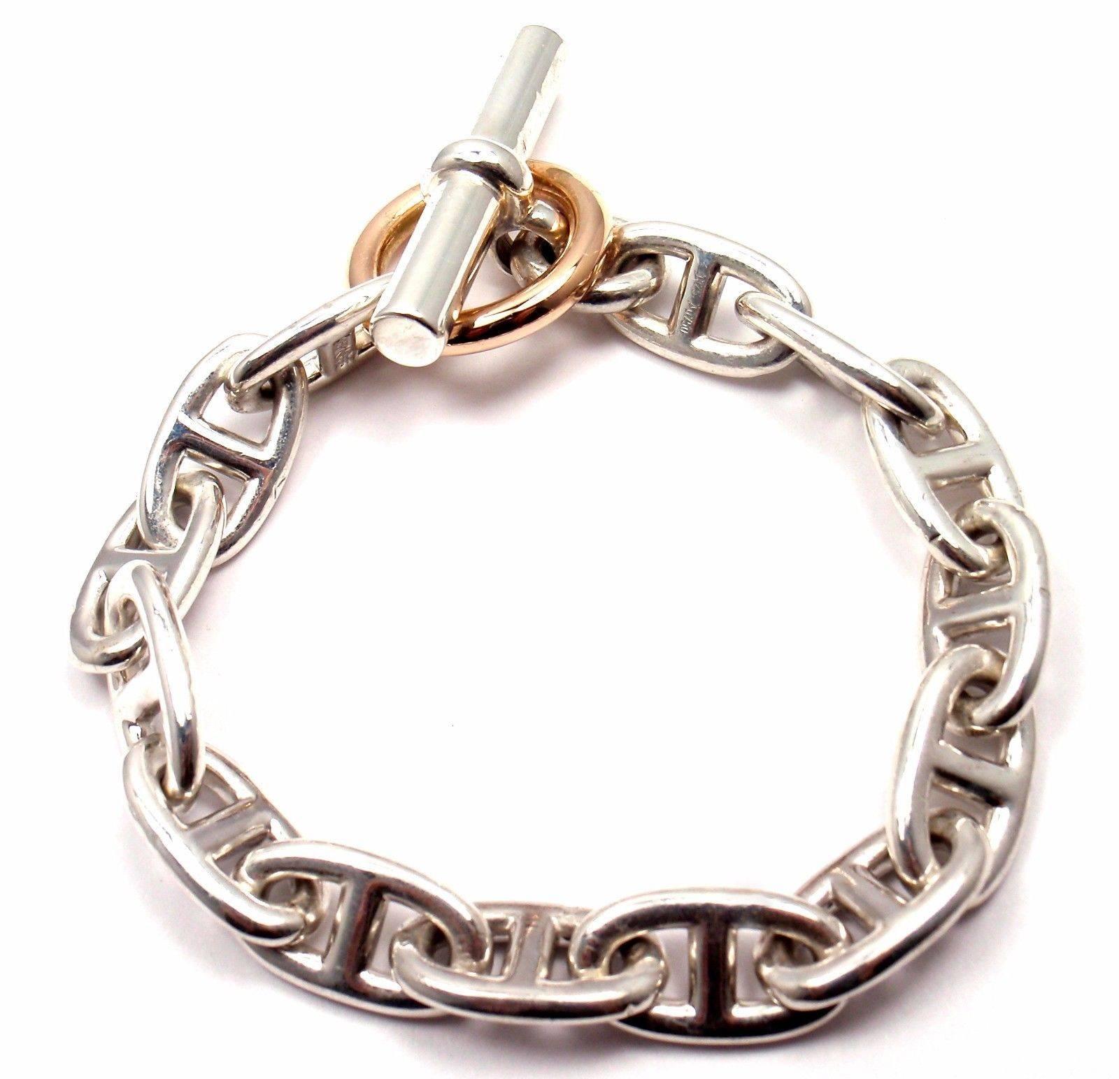 Sterling Silber und 18k Rose Gold Chaine d'ancre Link Armband von Hermes. 

Einzelheiten: 
Länge: 9