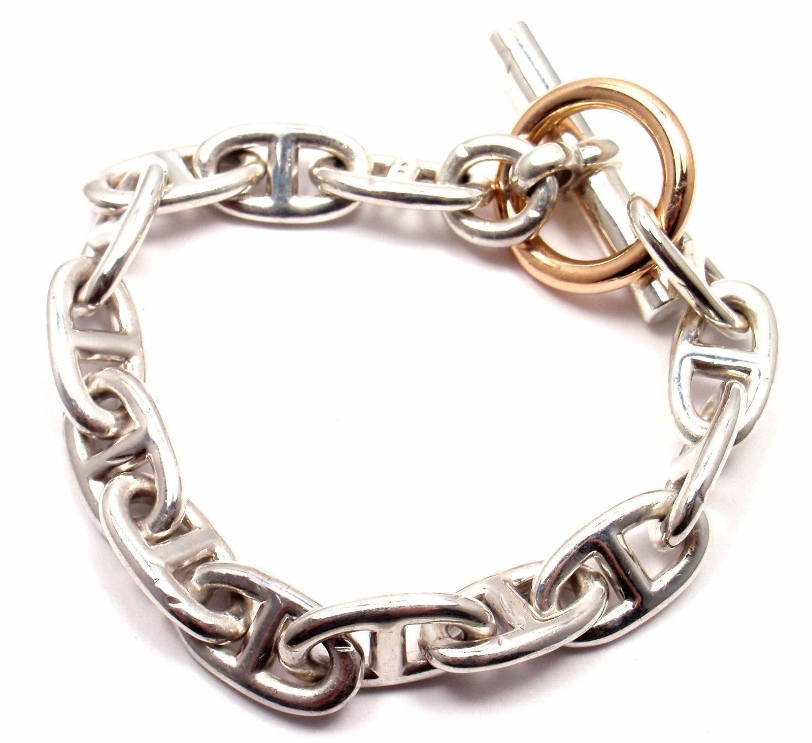 Hermes Chaine d'Ancre Sterling Silber Gold Gliederarmband im Zustand „Neu“ in Southampton, PA