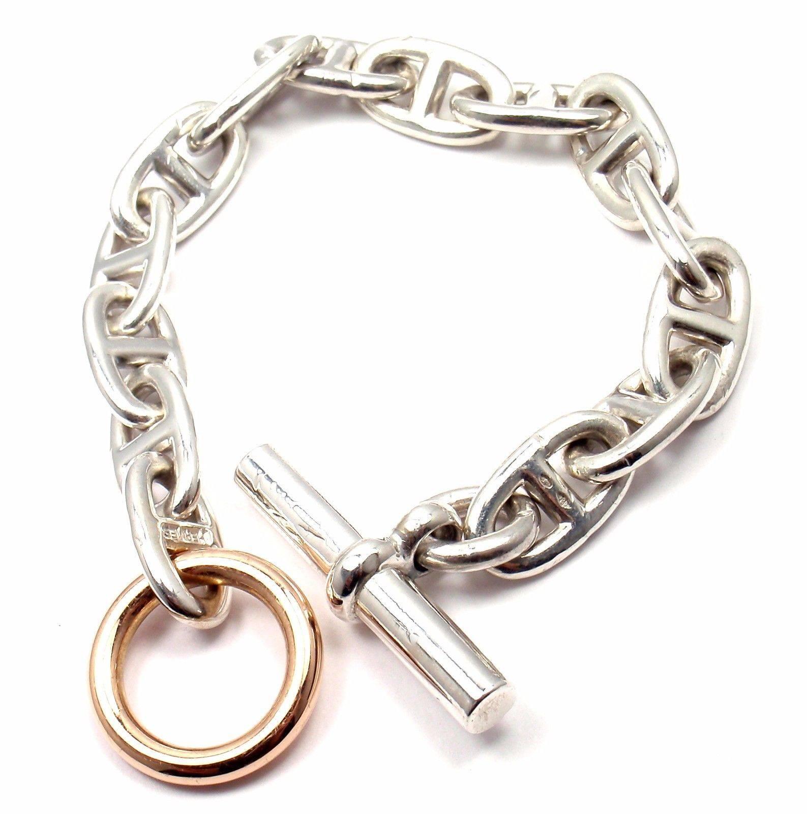 Hermes Chaine d'Ancre Sterling Silber Gold Gliederarmband für Damen oder Herren