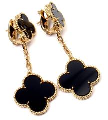 Van Cleef & Arpels Black Onyx Magic Alhambra Gold Earrings