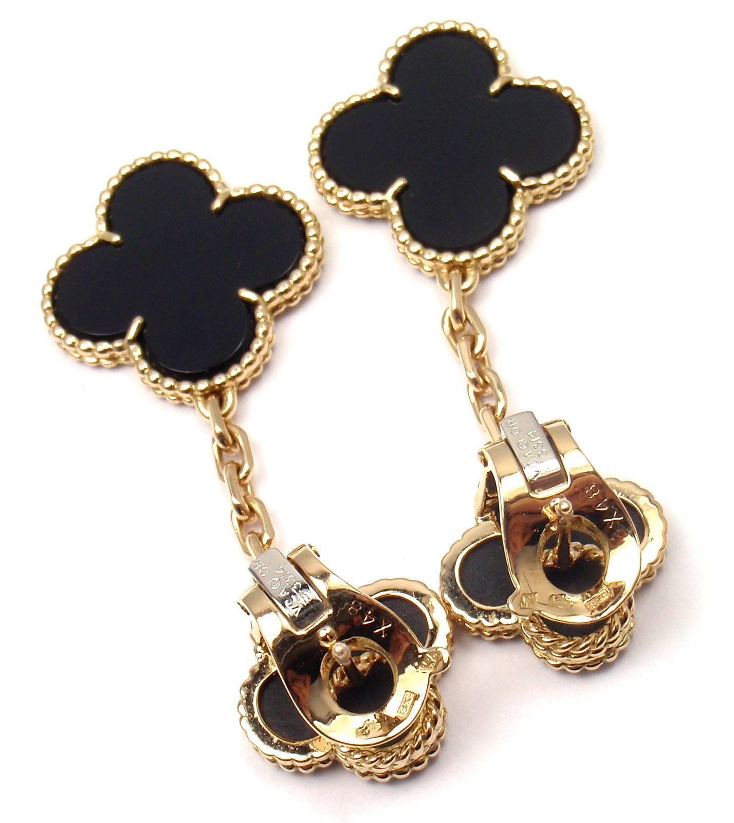 Van Cleef & Arpels Black Onyx Magic Alhambra Gold Earrings In New Condition In Holland, PA
