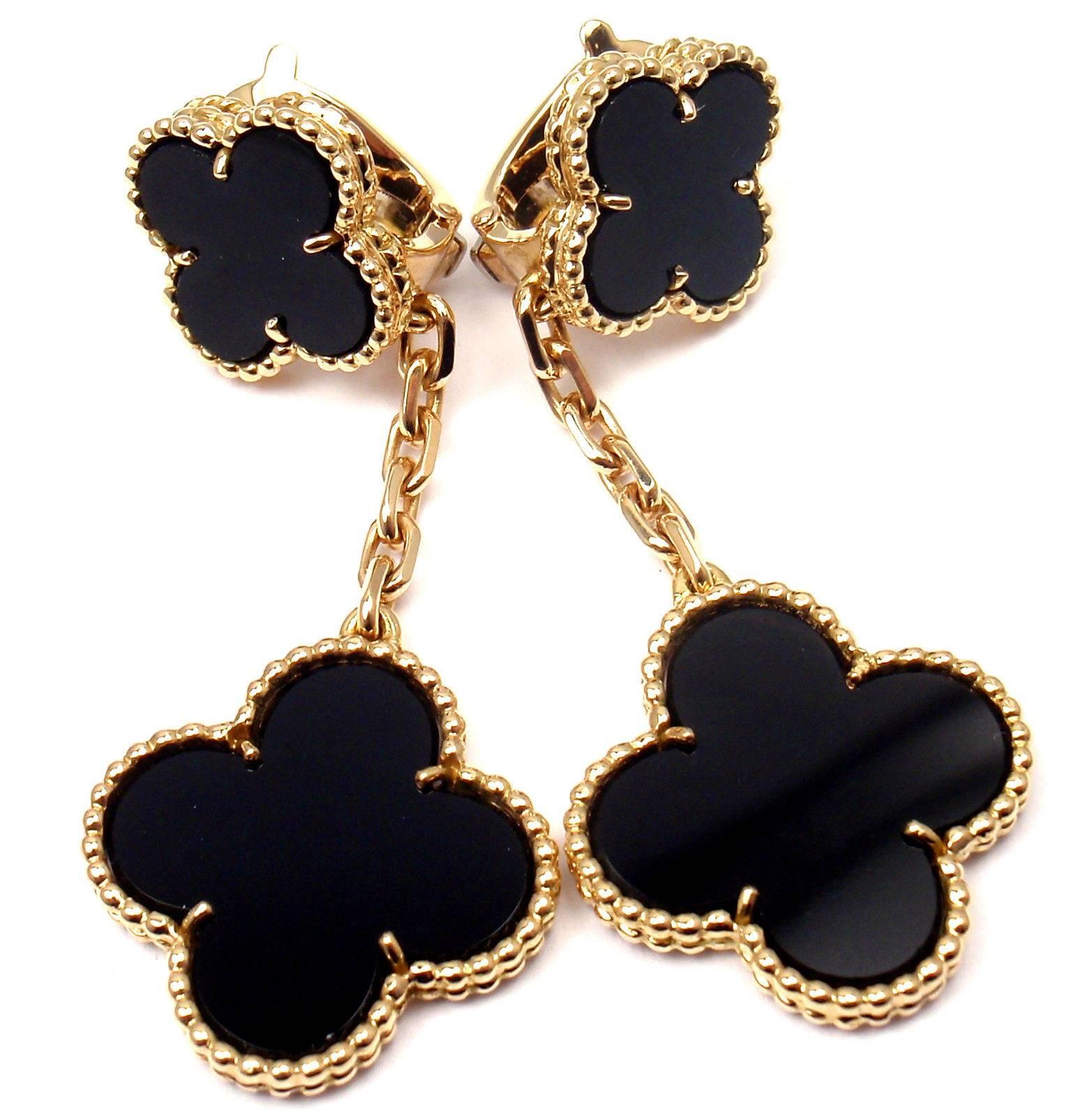 Van Cleef & Arpels Black Onyx Magic Alhambra Gold Earrings 2