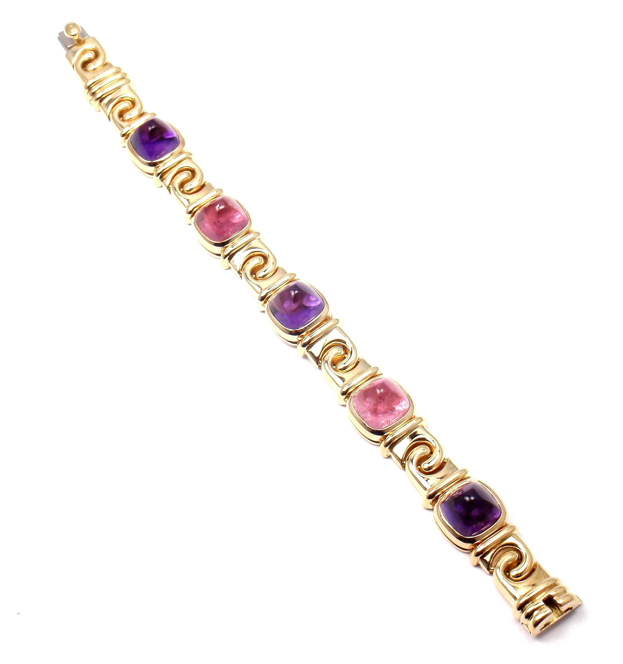 Bulgari Amethyst Rosa Turmalin Zuckerhut Cabochon Link Goldarmband 2