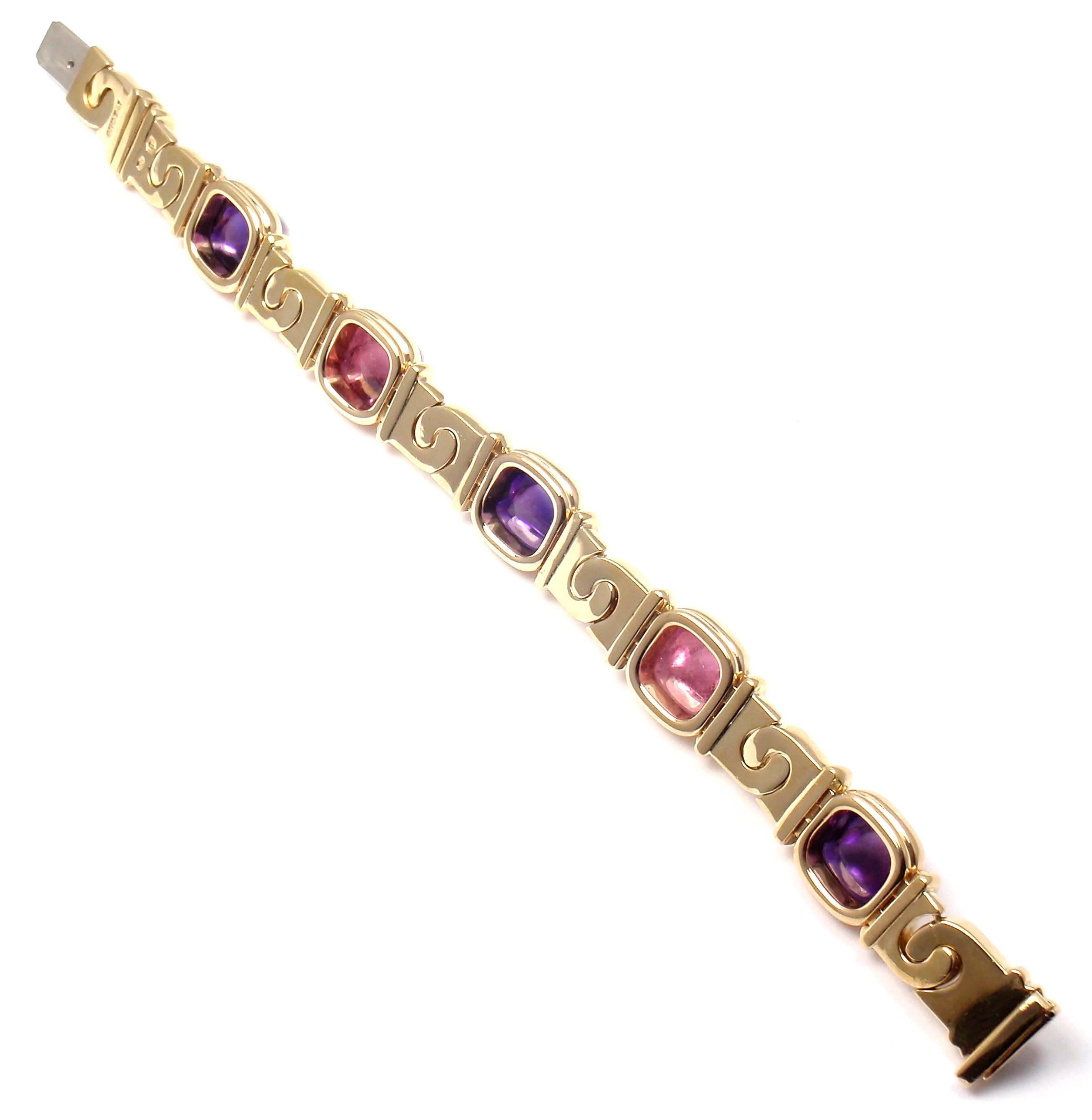 Bulgari Amethyst Rosa Turmalin Zuckerhut Cabochon Link Goldarmband 1