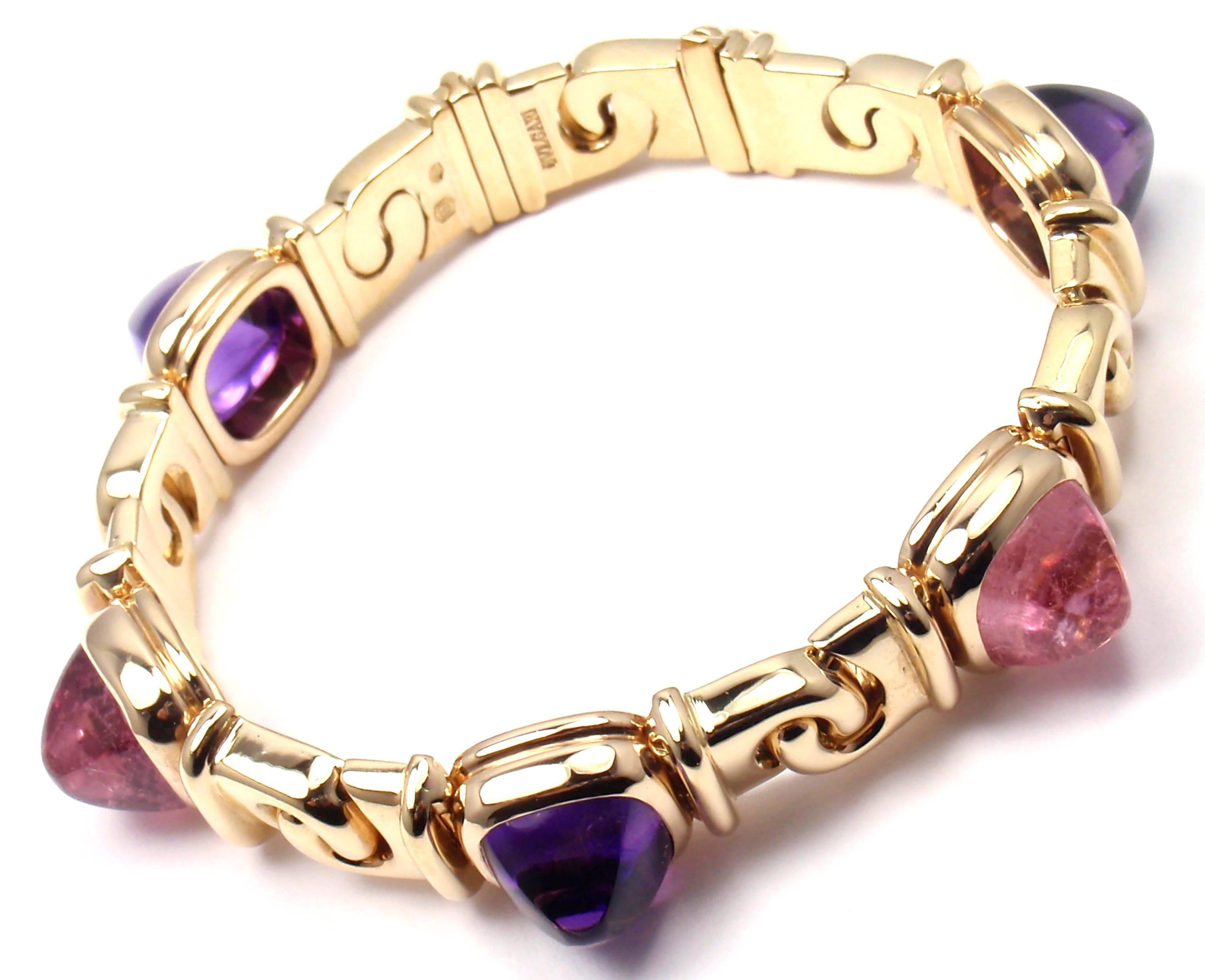 Bulgari Amethyst Rosa Turmalin Zuckerhut Cabochon Link Goldarmband im Zustand „Neu“ in Southampton, PA