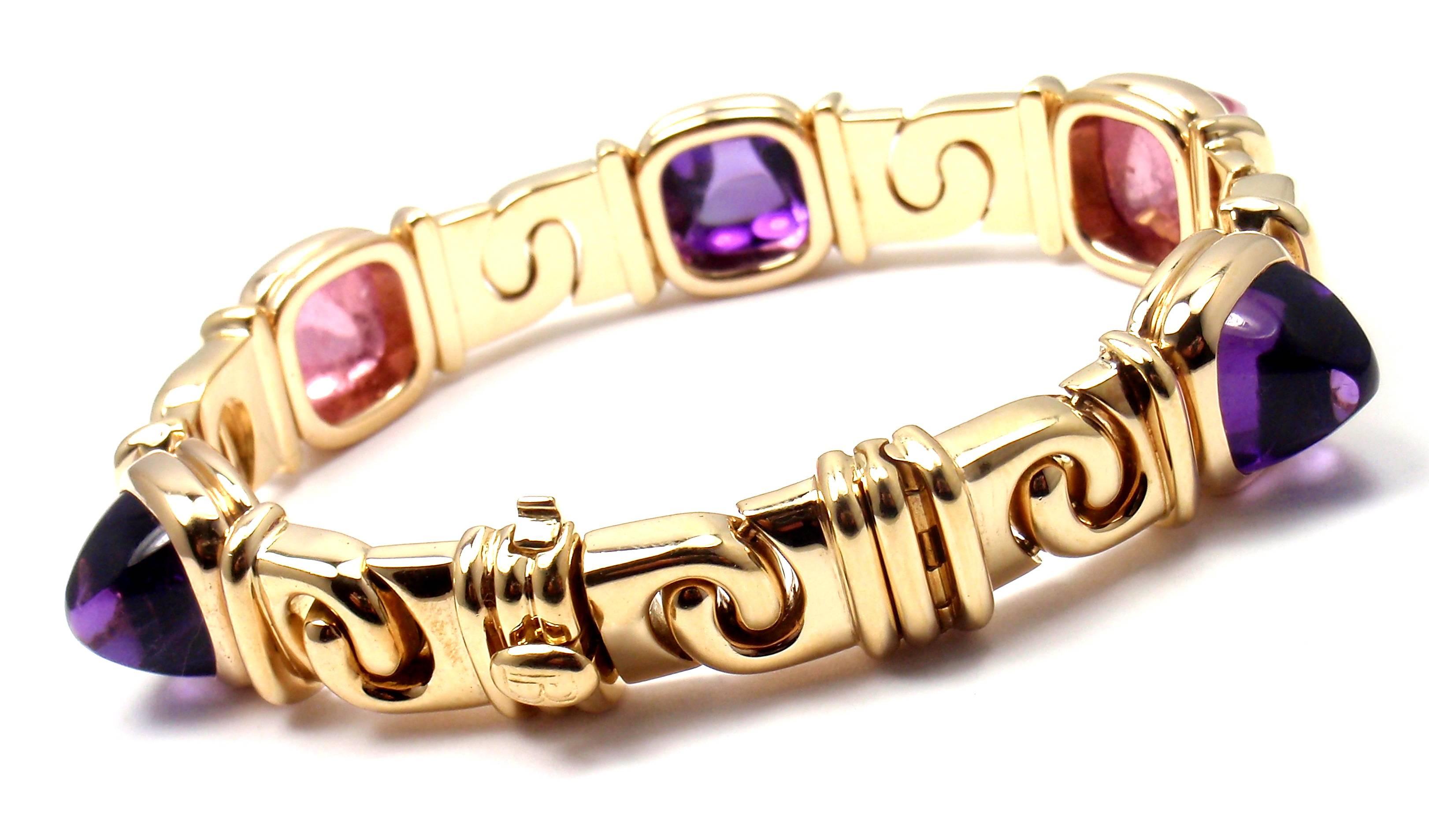 Bulgari Amethyst Rosa Turmalin Zuckerhut Cabochon Link Goldarmband 3