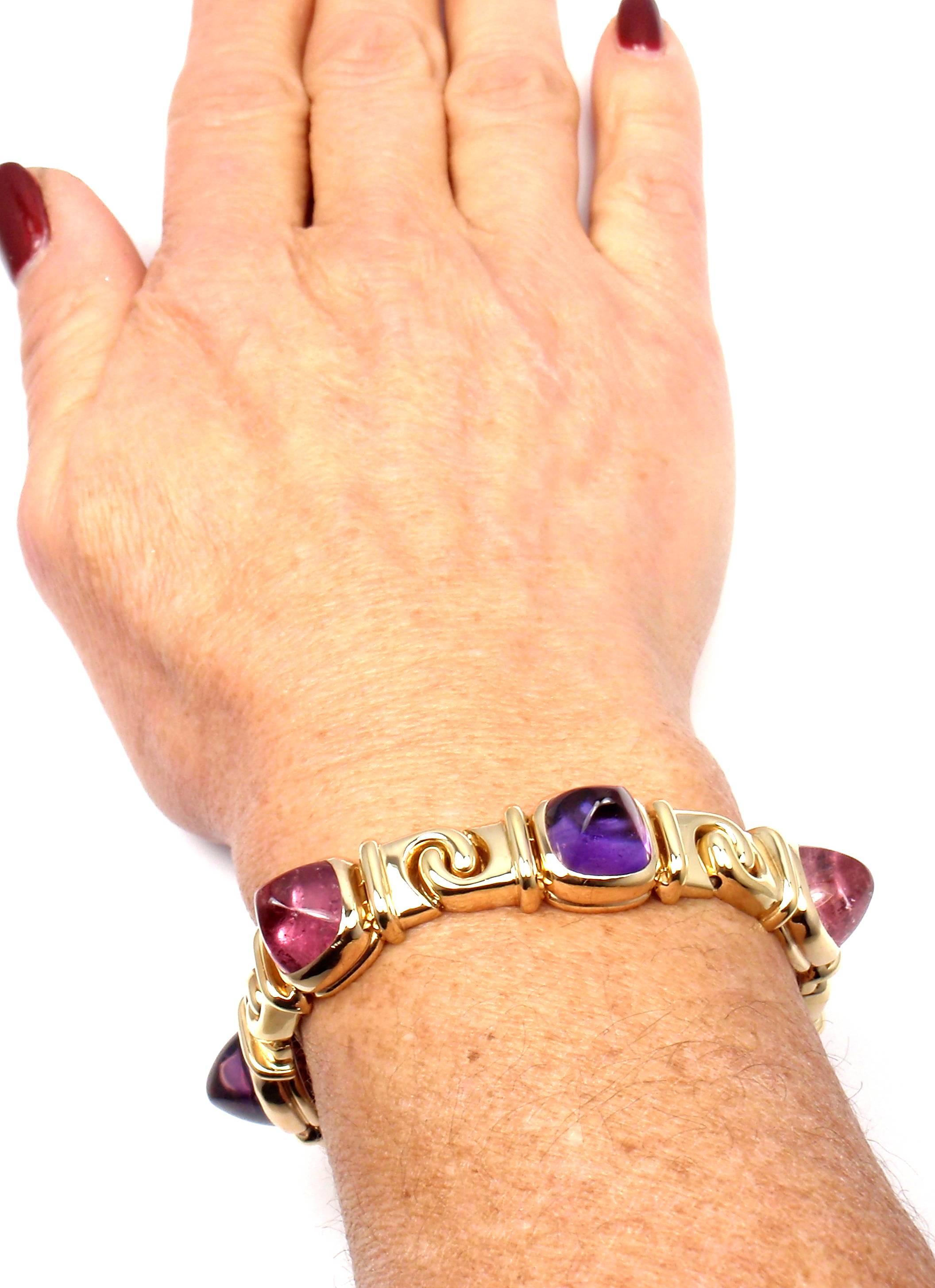 Bulgari Amethyst Rosa Turmalin Zuckerhut Cabochon Link Goldarmband 5