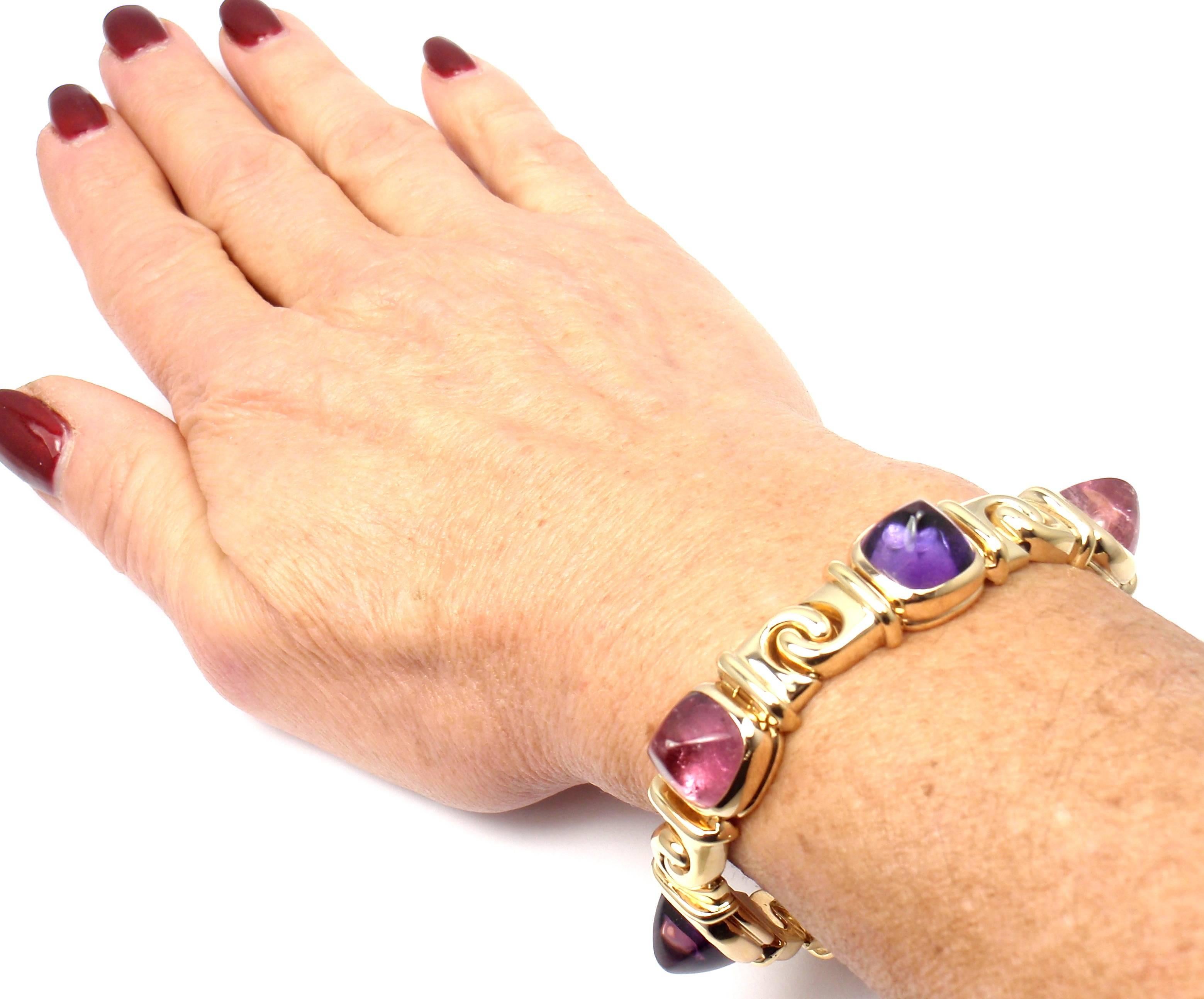 Bulgari Amethyst Rosa Turmalin Zuckerhut Cabochon Link Goldarmband 6