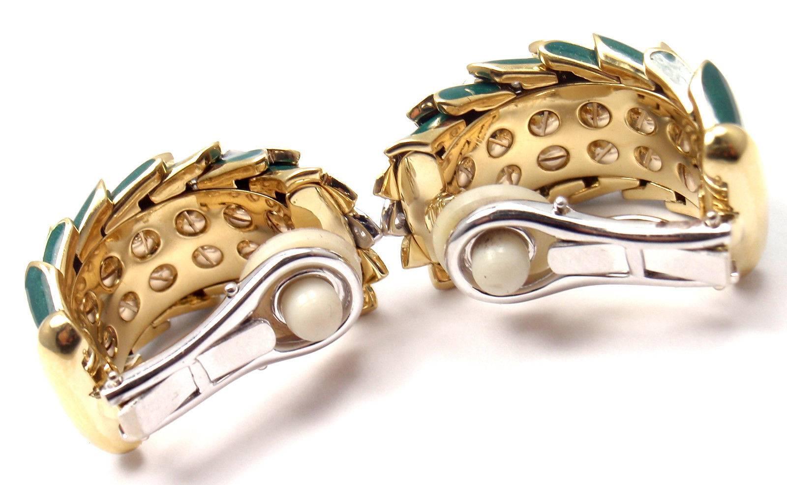 Roberto Coin Cobra Animelier Green Enamel Diamond Rose Gold Earrings 3