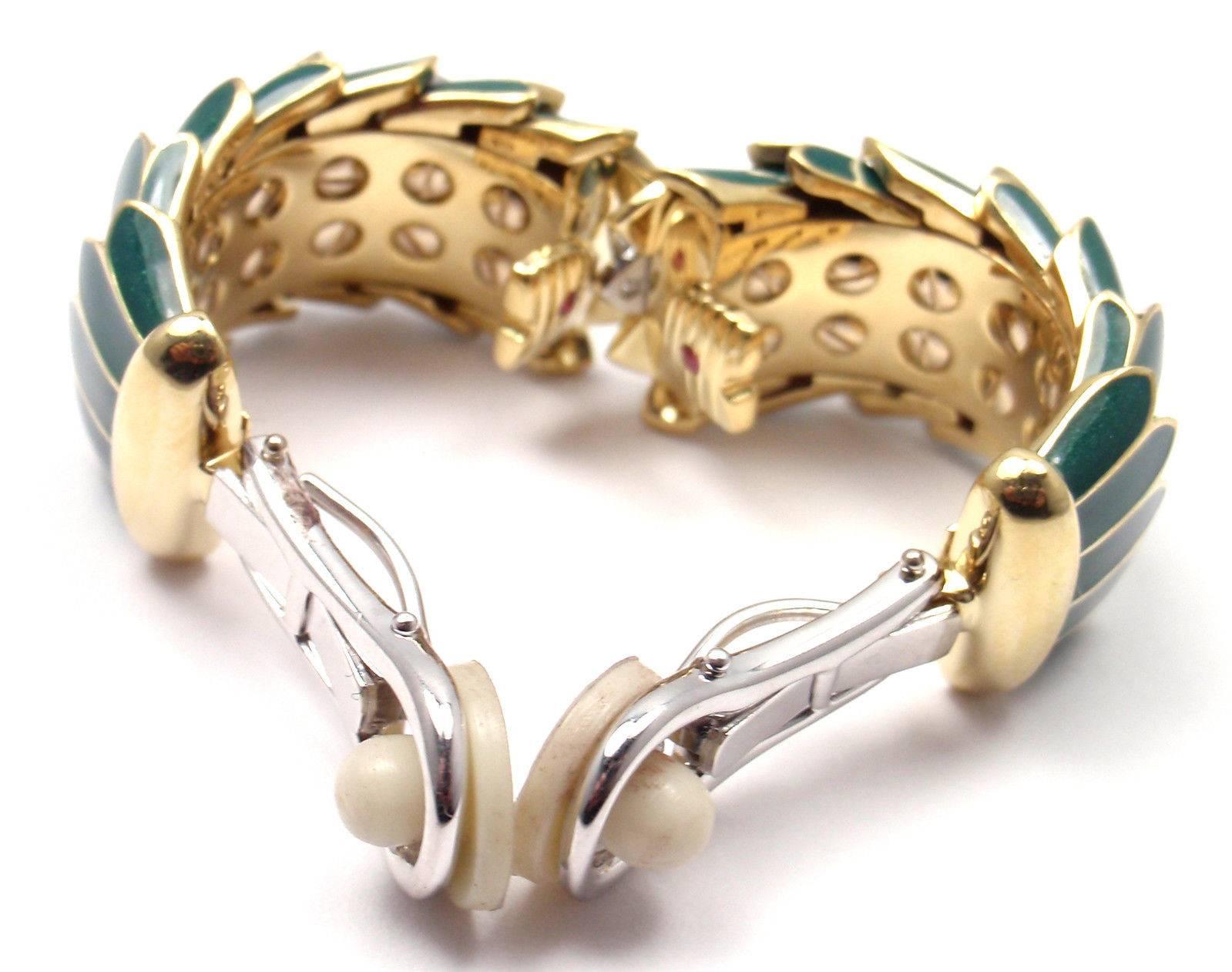 Roberto Coin Cobra Animelier Green Enamel Diamond Rose Gold Earrings 4