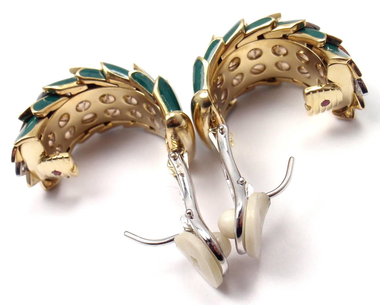 Roberto Coin Cobra Animelier Green Enamel Diamond Rose Gold Earrings 5