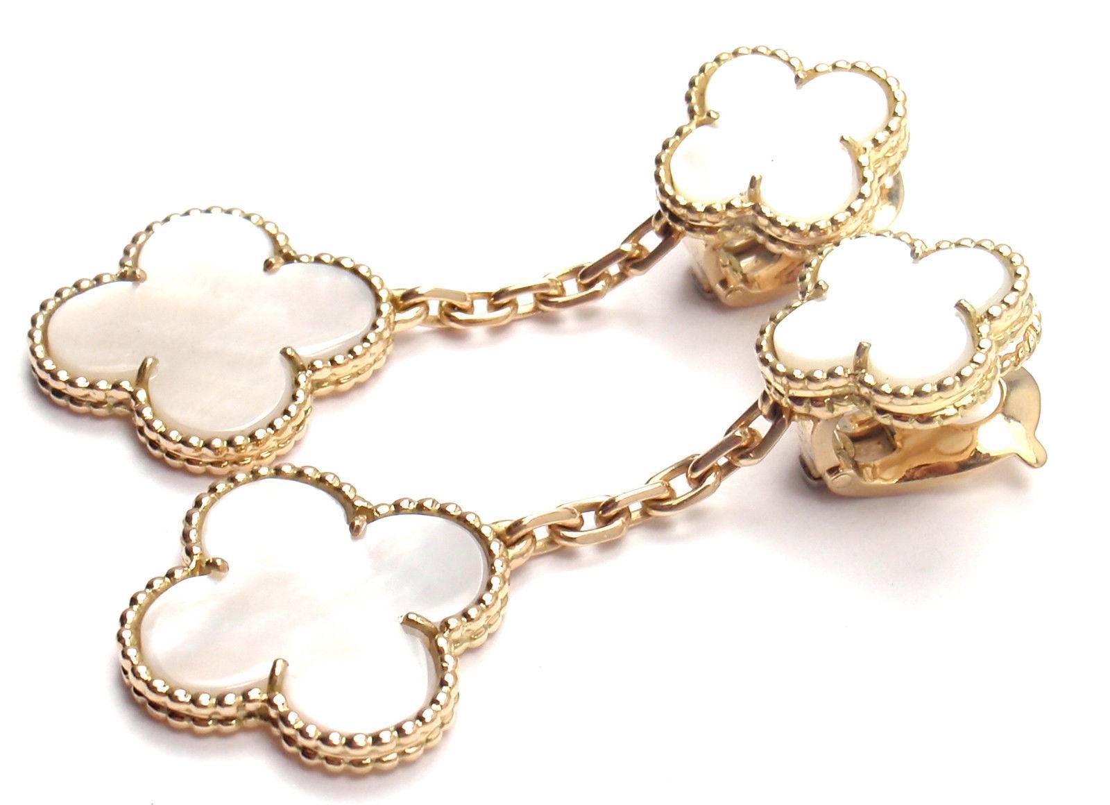 Van Cleef & Arpels Mother Of Pearl Magic Alhambra Gold Earrings 2