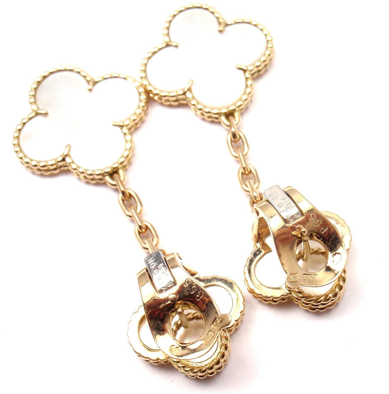 Van Cleef & Arpels Mother Of Pearl Magic Alhambra Gold Earrings 3
