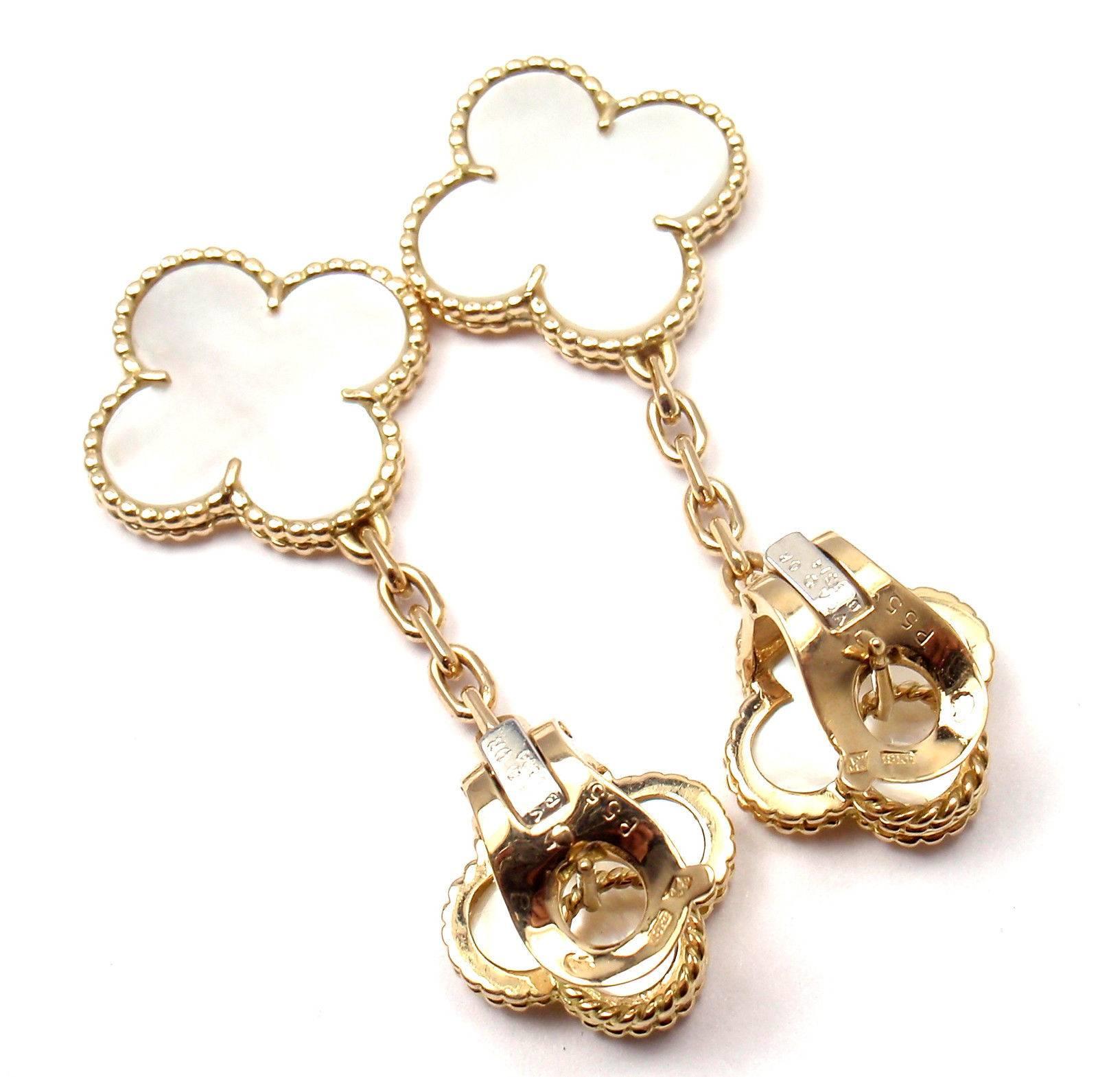Van Cleef & Arpels Mother Of Pearl Magic Alhambra Gold Earrings 4