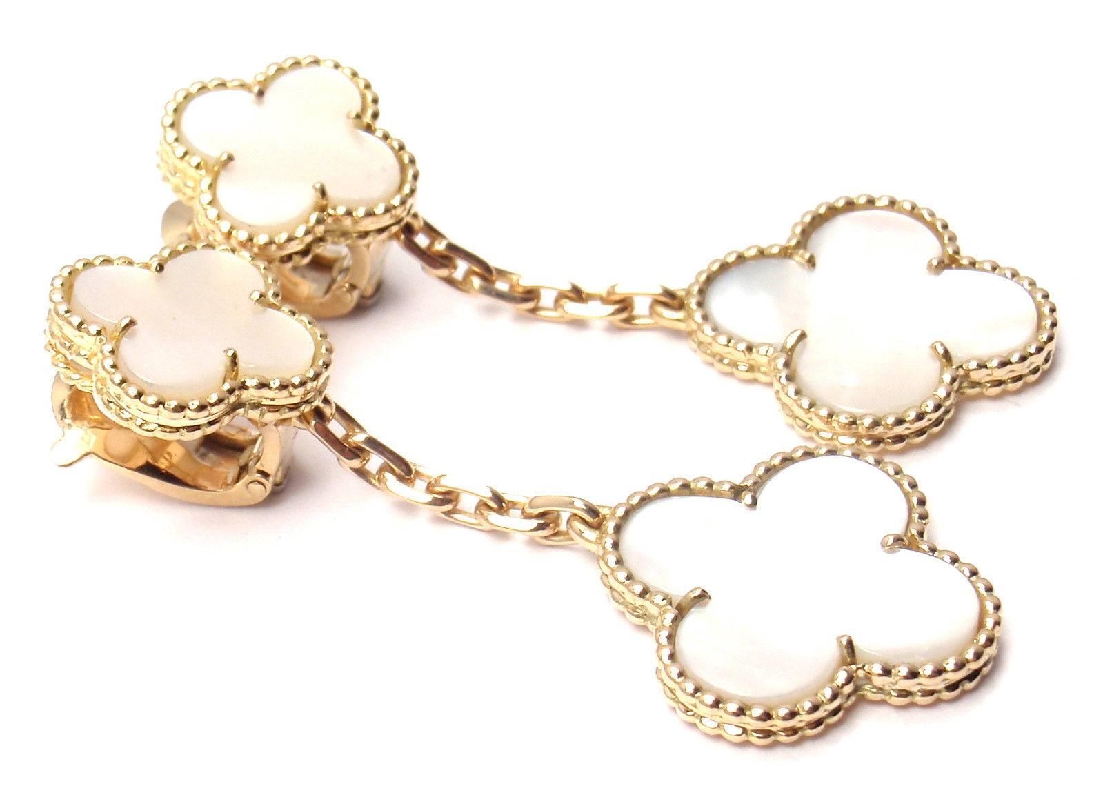 Van Cleef & Arpels Mother Of Pearl Magic Alhambra Gold Earrings 5