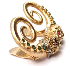 Ilias Lalaounis Ruby Emerald Diamond Gold Chimera Earrings