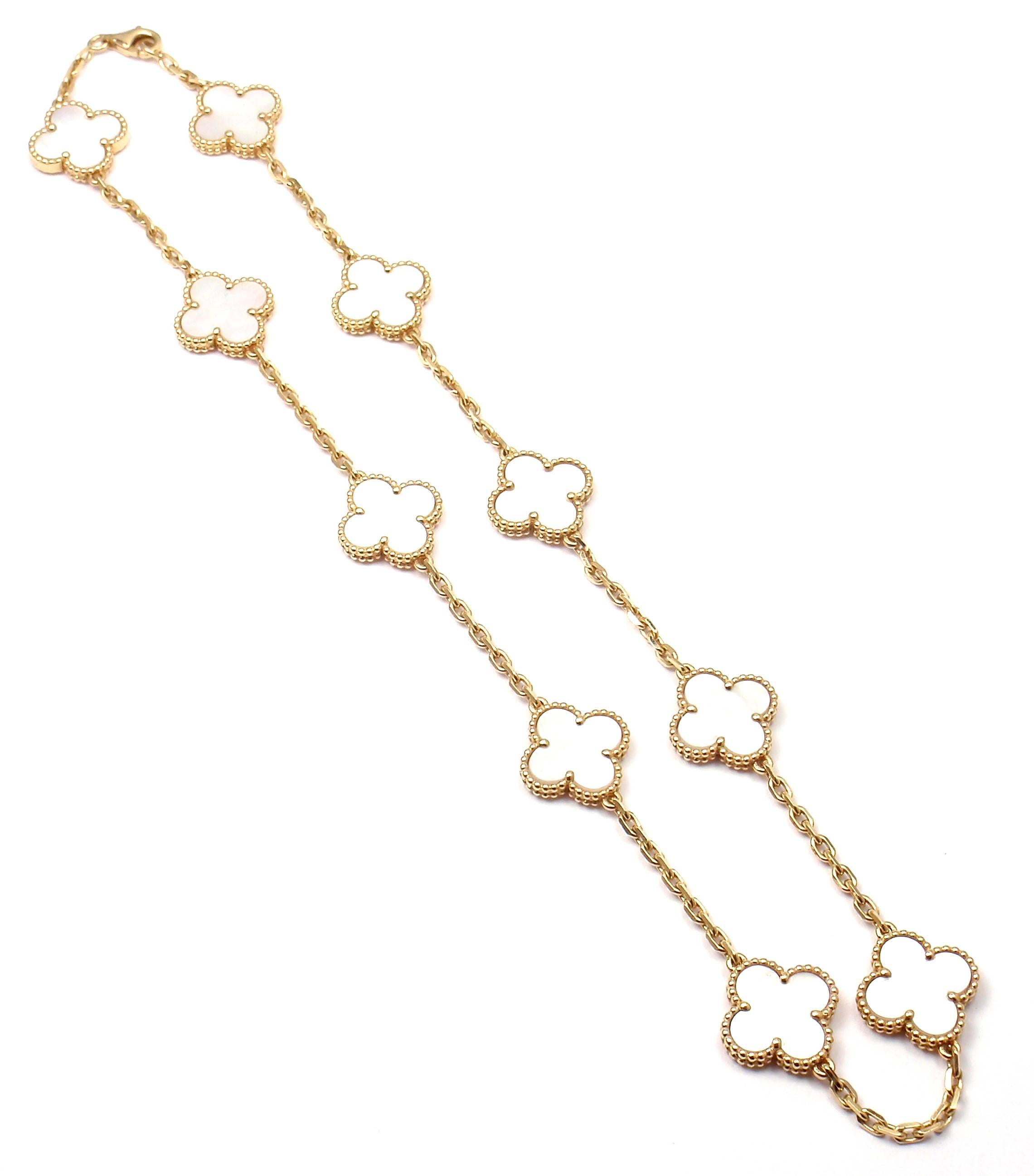 Women's or Men's Van Cleef & Arpels Vintage Alhambra Mother Of Pearl 10 Motif Gold Necklace