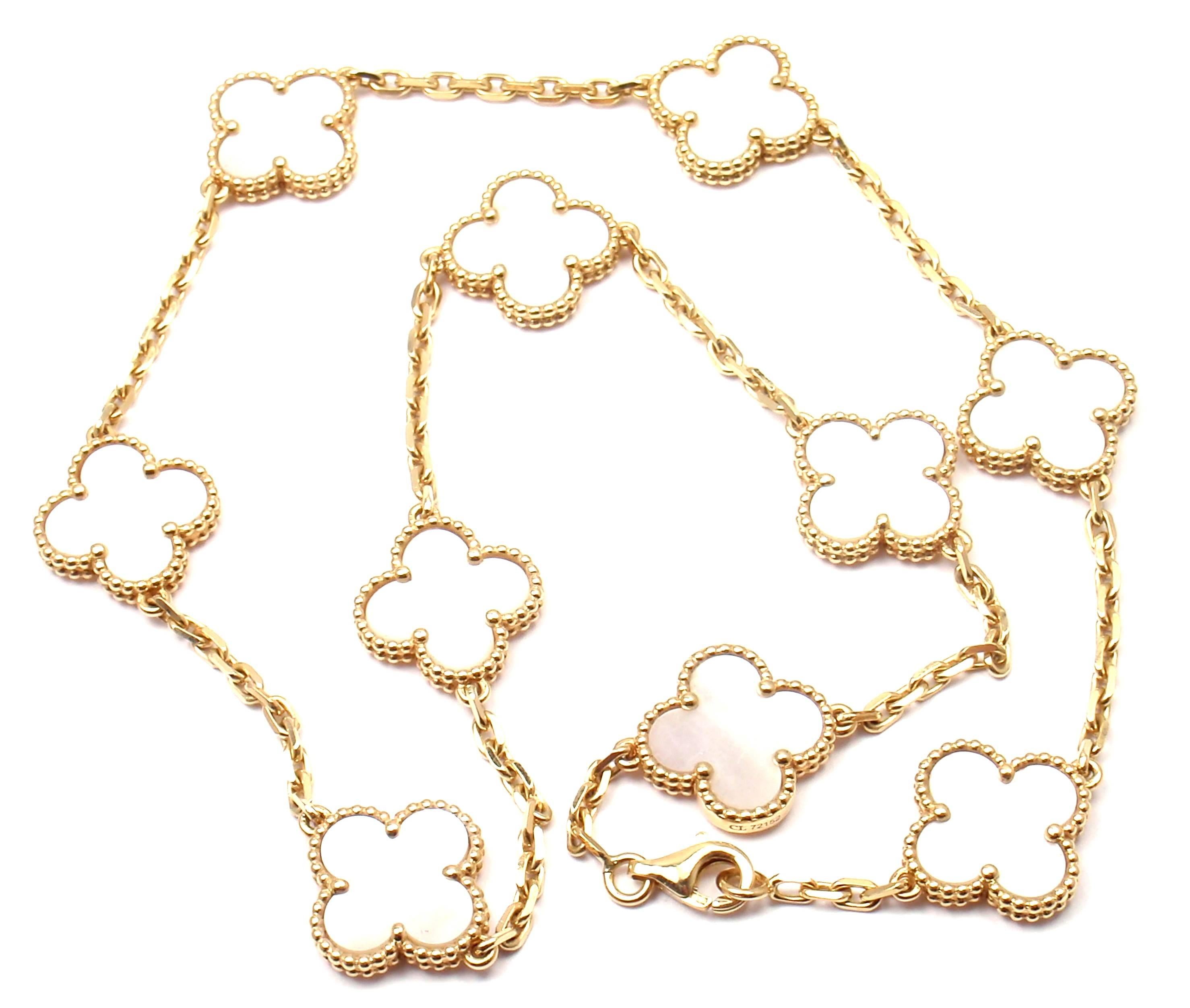 Van Cleef & Arpels Vintage Alhambra Mother Of Pearl 10 Motif Gold Necklace 1