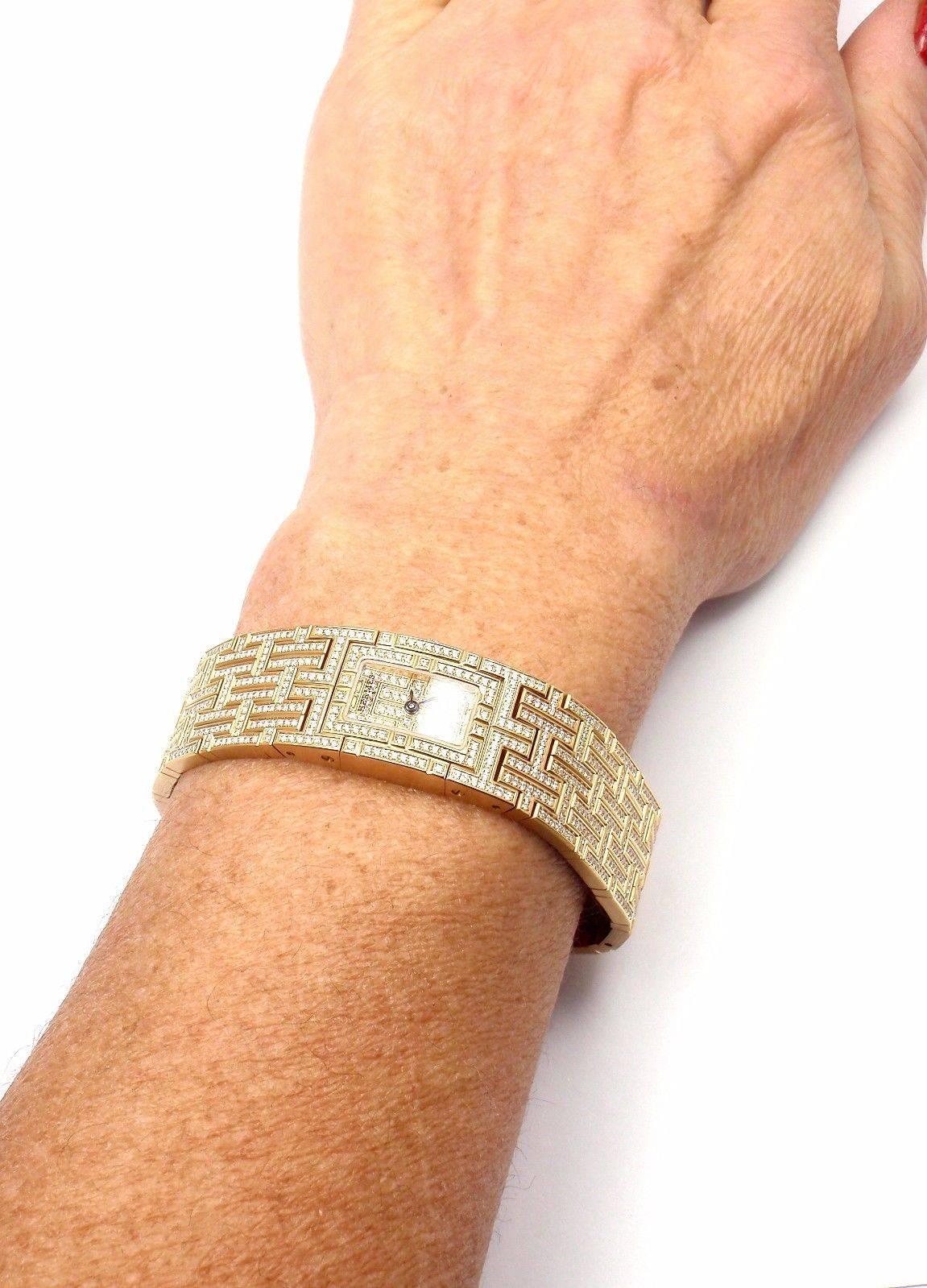 Hermes Ladies Yellow Gold Diamond Kilim H Bracelet Wristwatch 3