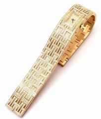 Hermes Ladies Yellow Gold Diamond Kilim H Bracelet Wristwatch