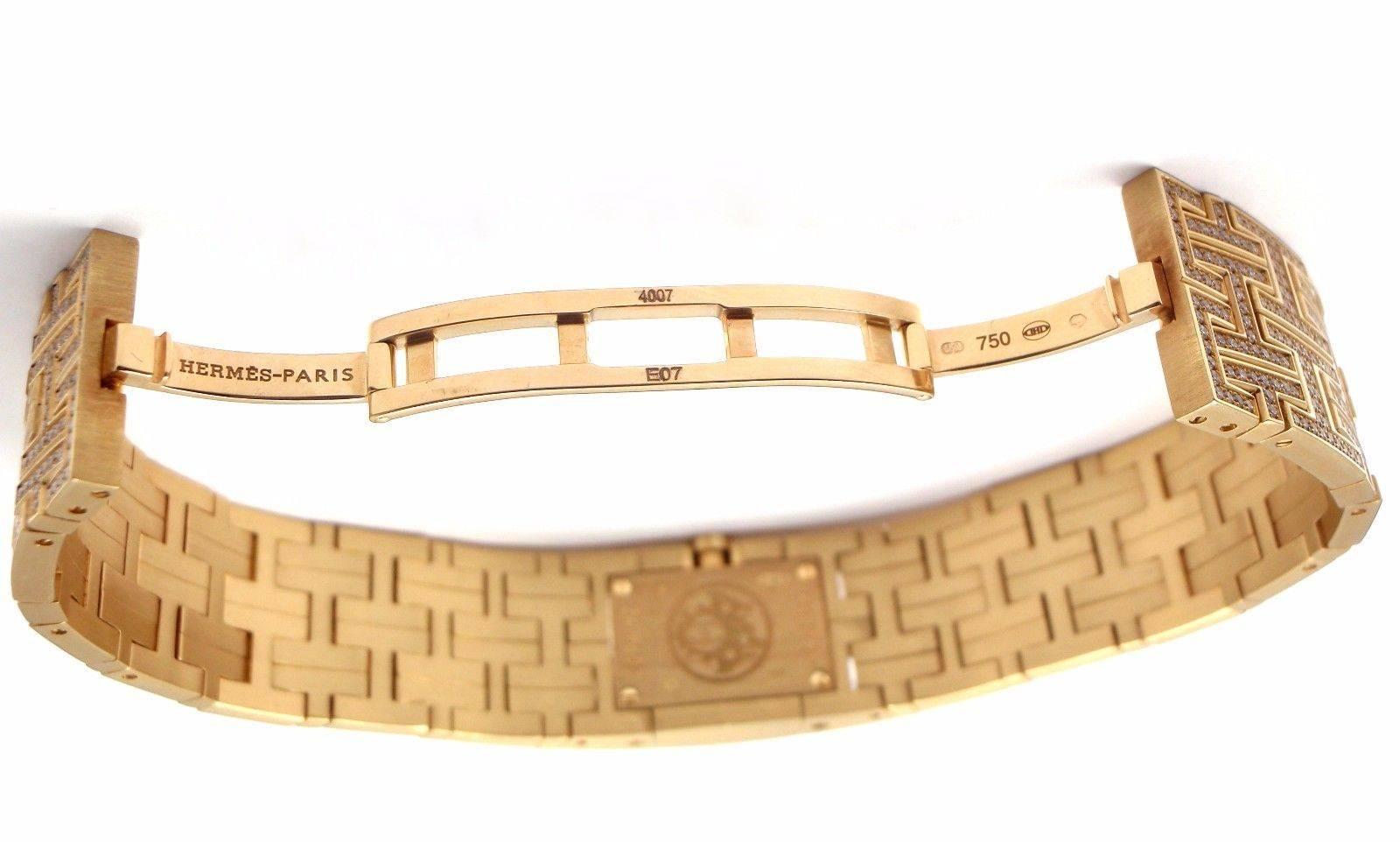 Women's or Men's Hermes Ladies Yellow Gold Diamond Kilim H Bracelet Wristwatch