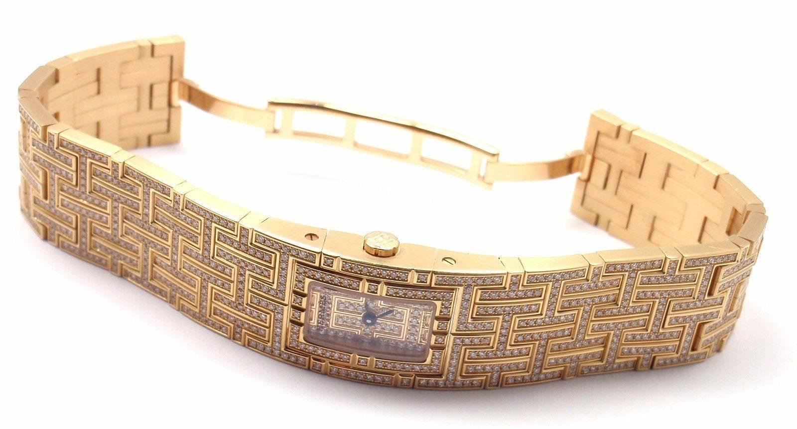 Hermes Ladies Yellow Gold Diamond Kilim H Bracelet Wristwatch 1