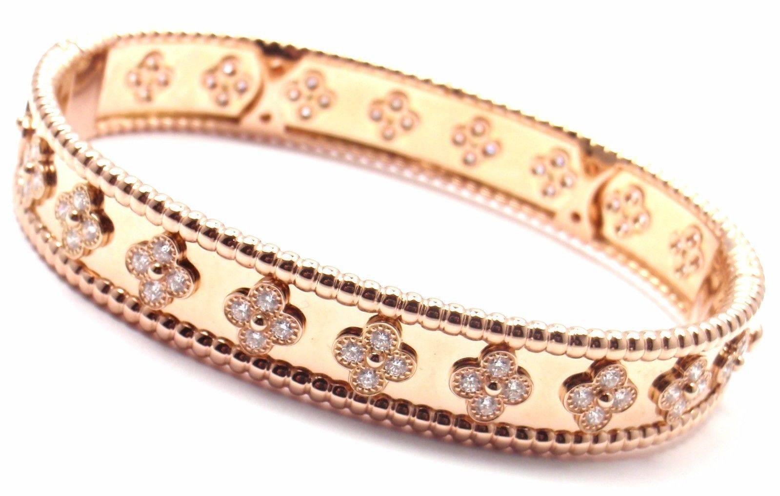 Van Cleef & Arpels Perlee Diamond Clover Rose Gold Bangle Bracelet 1