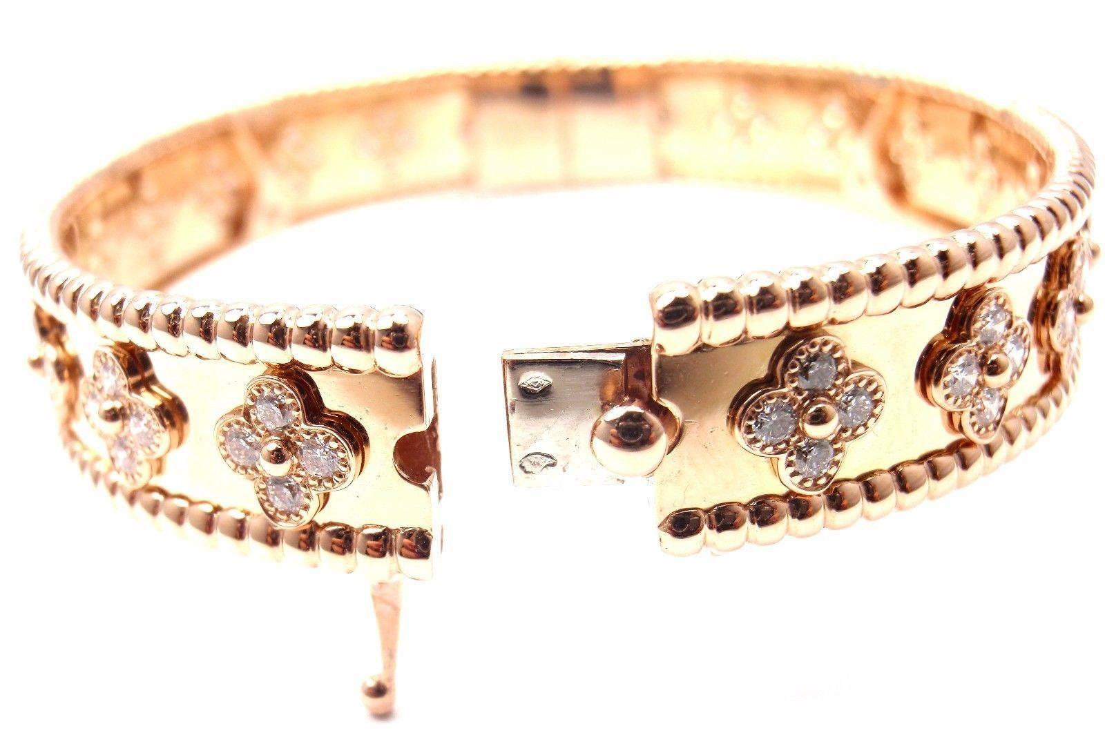 Women's or Men's Van Cleef & Arpels Perlee Diamond Clover Rose Gold Bangle Bracelet