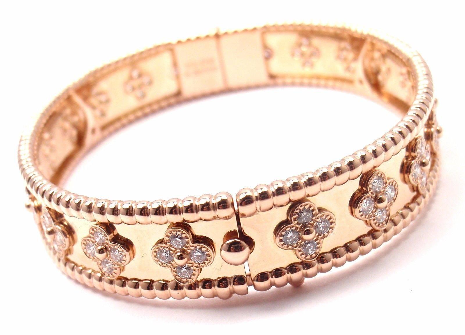 Van Cleef & Arpels Perlee Diamond Clover Rose Gold Bangle Bracelet 3