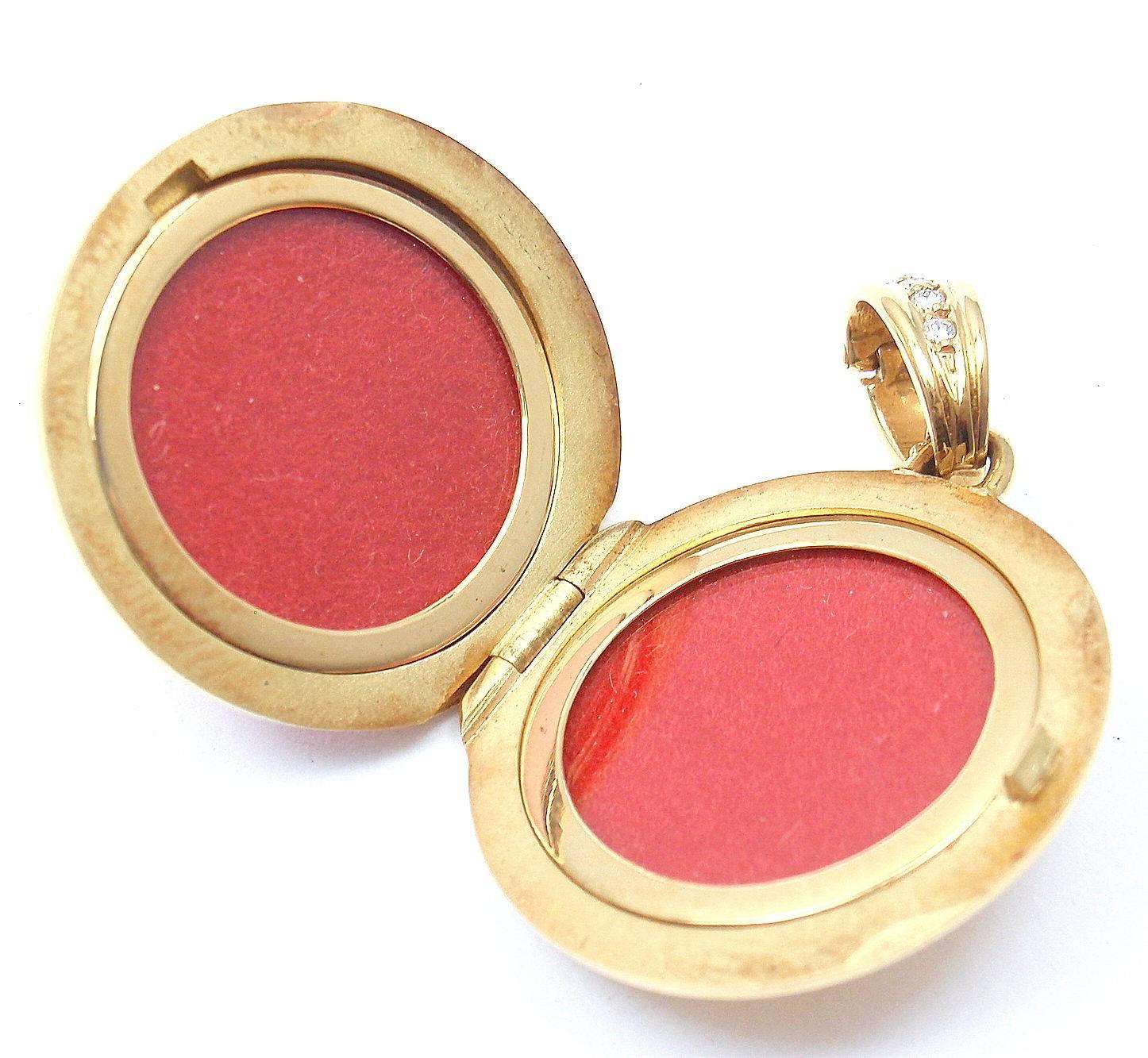 Faberge Ltd Edition Modern Diamond Orange Pink Enamel Gold Locket Pendant 1