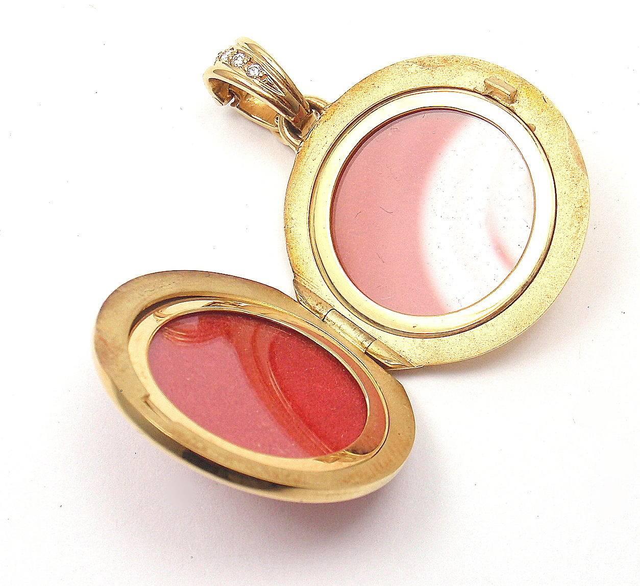 Faberge Ltd Edition Modern Diamond Orange Pink Enamel Gold Locket Pendant 4