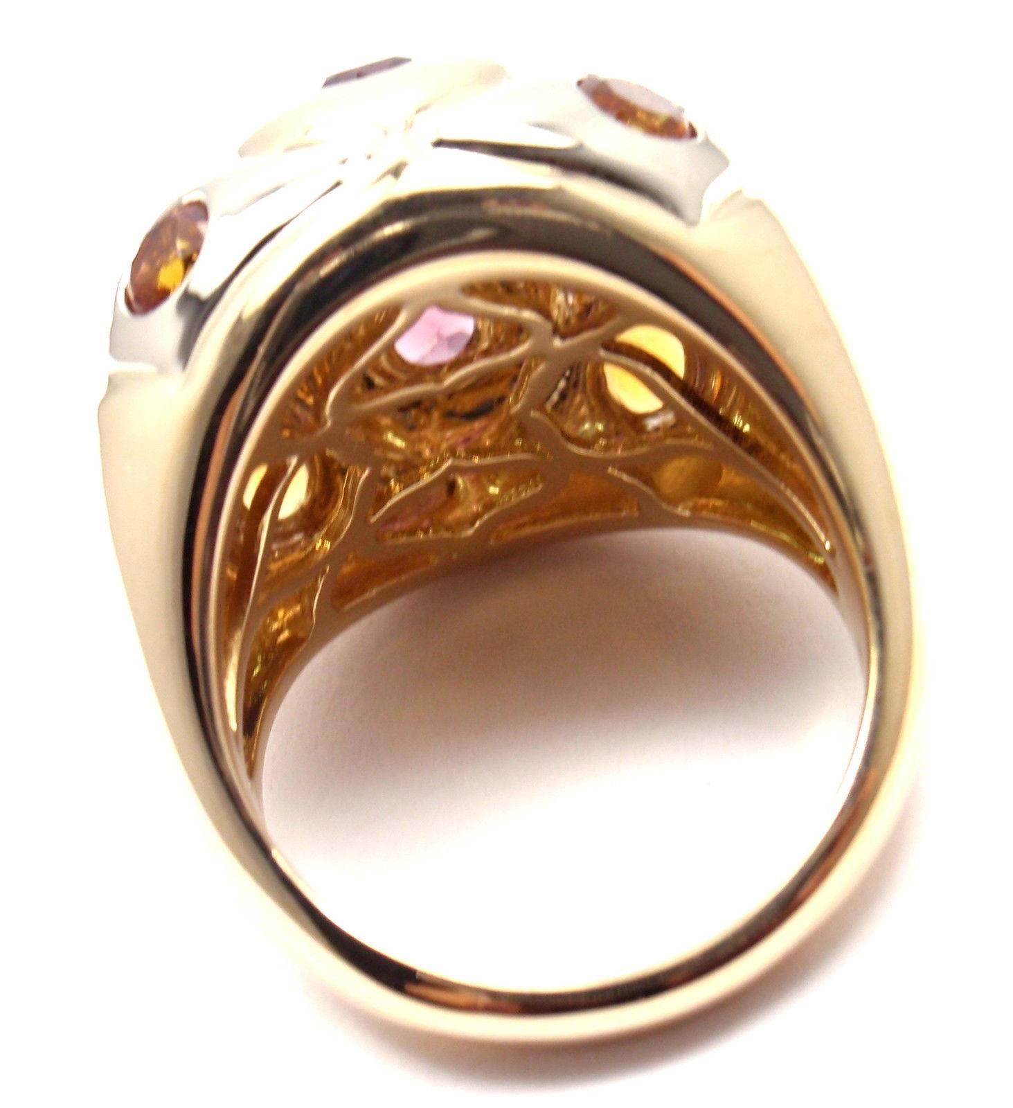 Women's or Men's Bulgari Peridot Citrine Pink Tourmaline Two Color Gold Bombe Ring