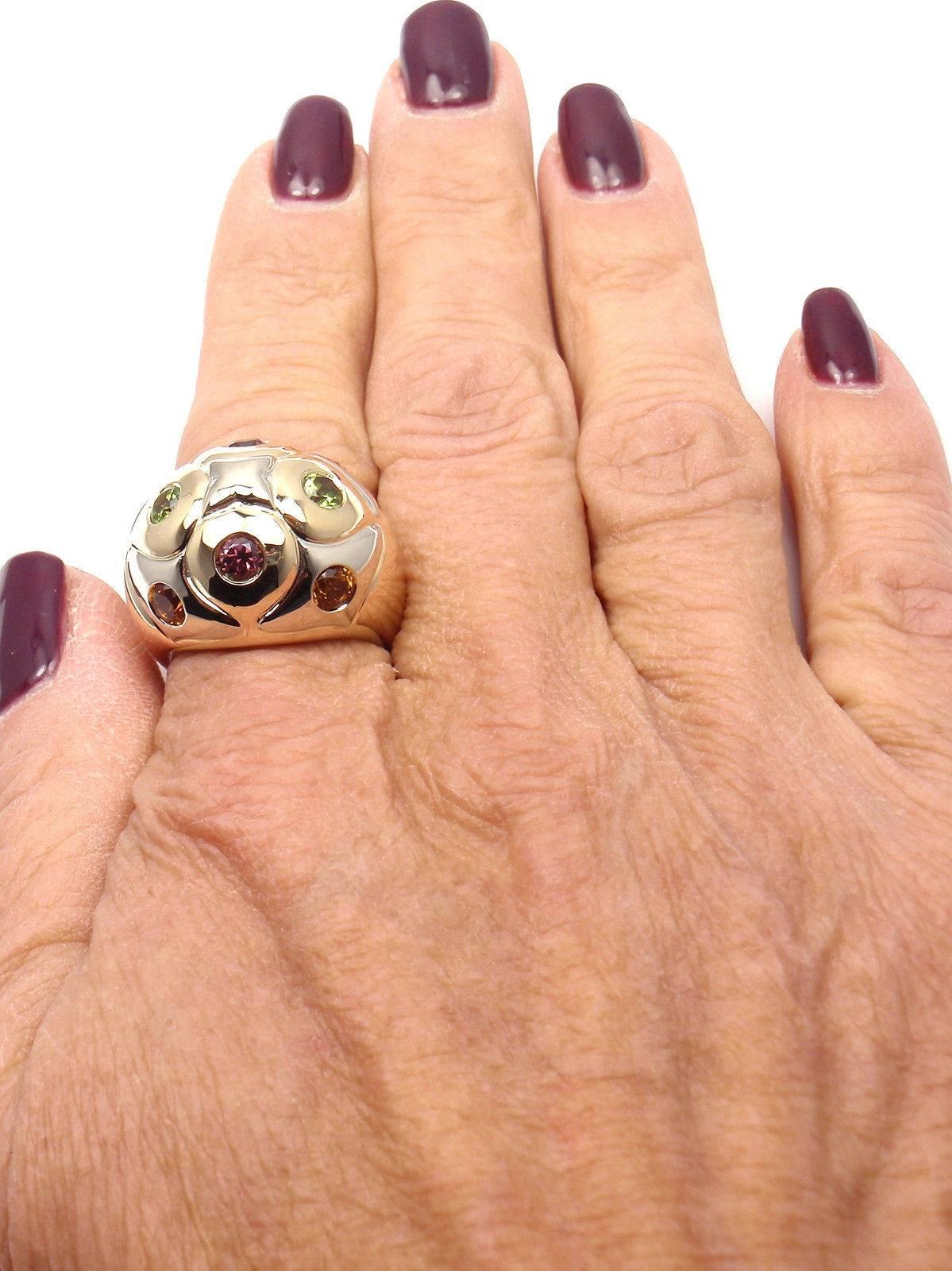 Bulgari Peridot Citrine Pink Tourmaline Two Color Gold Bombe Ring In New Condition In Holland, PA