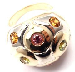 Bulgari Peridot Citrine Pink Tourmaline Two Color Gold Bombe Ring