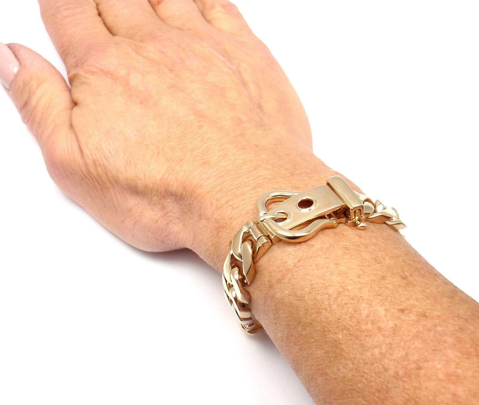 Hermes Large Buckle Gold Curb Link Chain  Bracelet In New Condition In Holland, PA