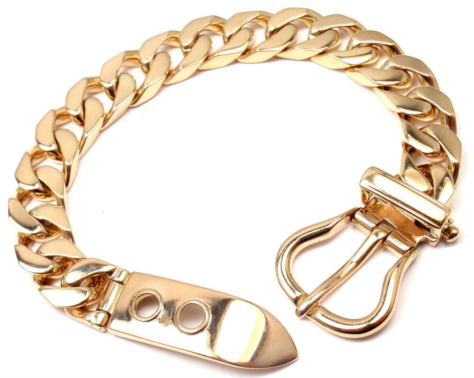 Women's or Men's Hermes Large Buckle Gold Curb Link Chain  Bracelet