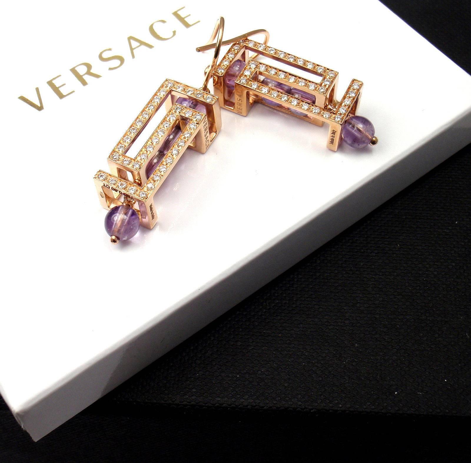 Versace Fedra Diamond Amethyst Rose Gold Earrings 4