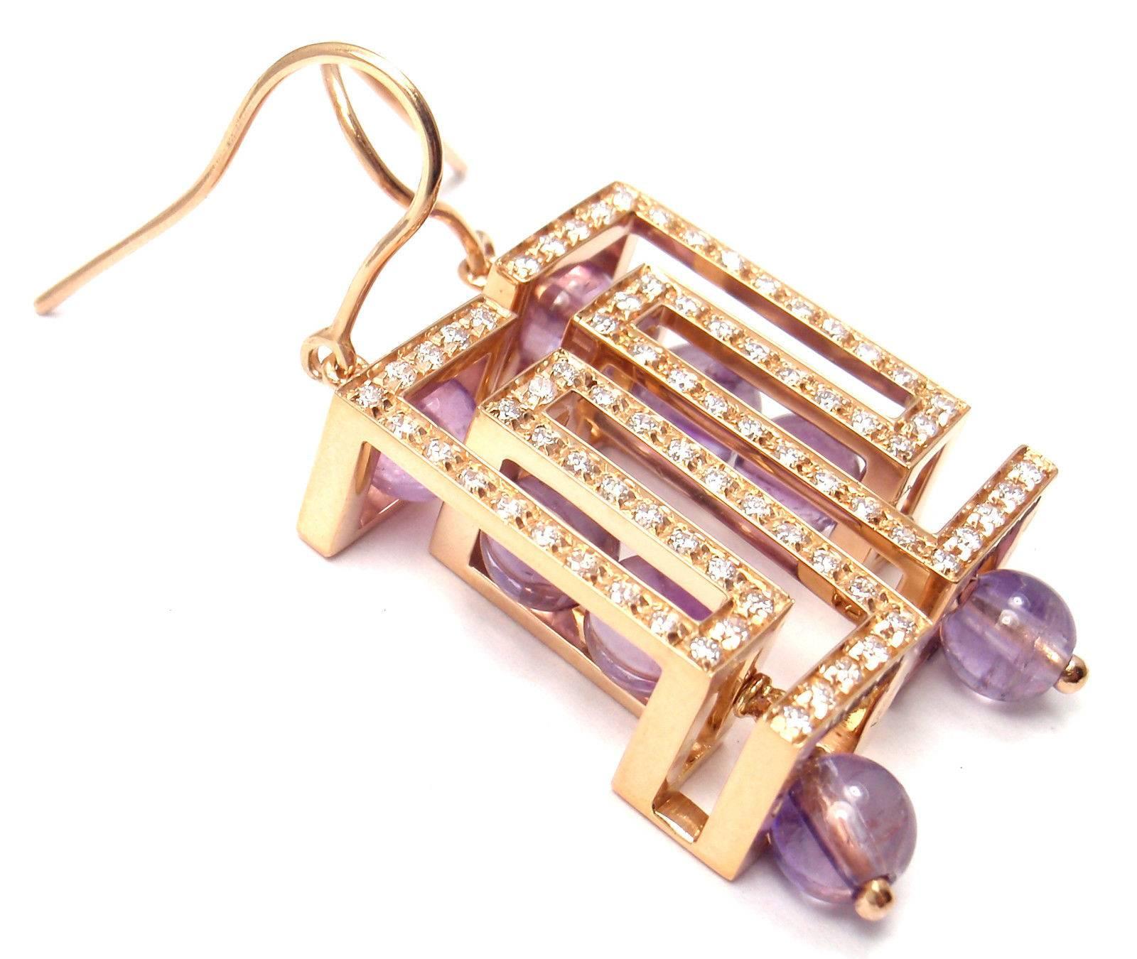 Versace Fedra Diamond Amethyst Rose Gold Earrings In New Condition In Holland, PA