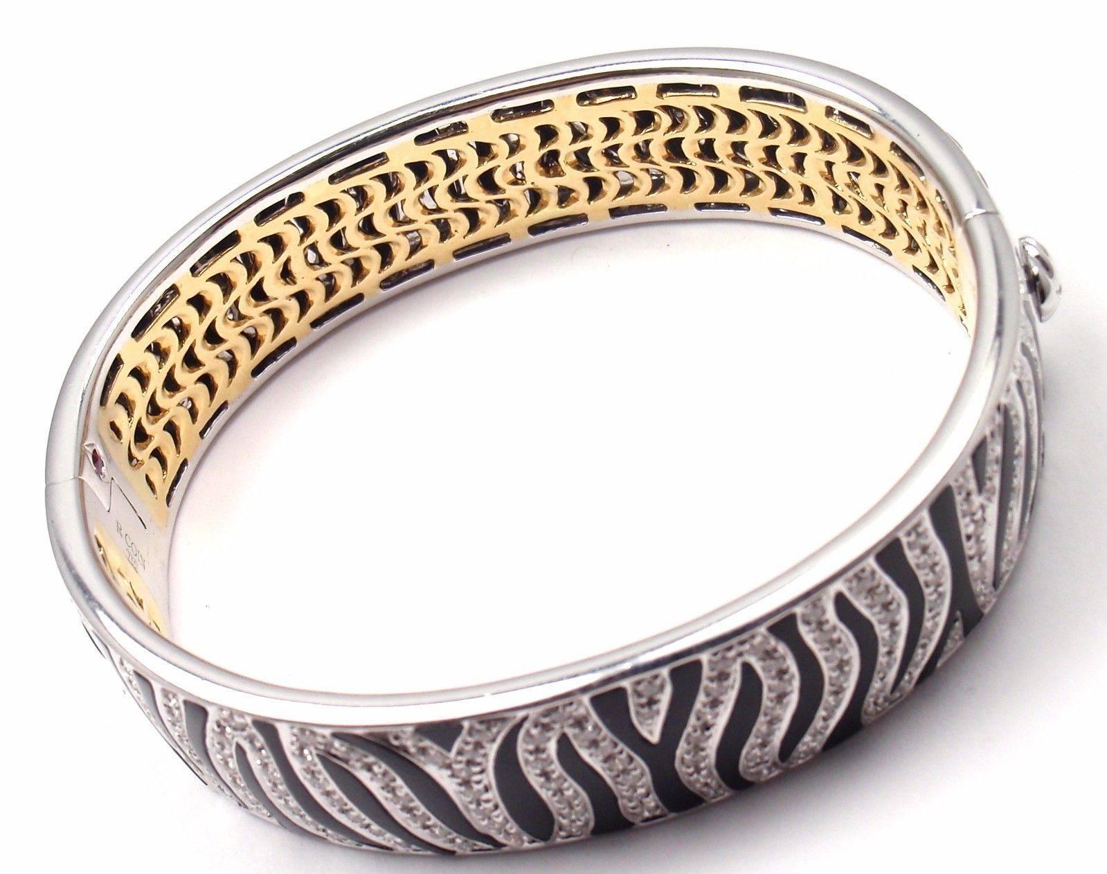 Roberto Coin Diamond Zebra Two Color Gold Bangle Bracelet In New Condition In Holland, PA