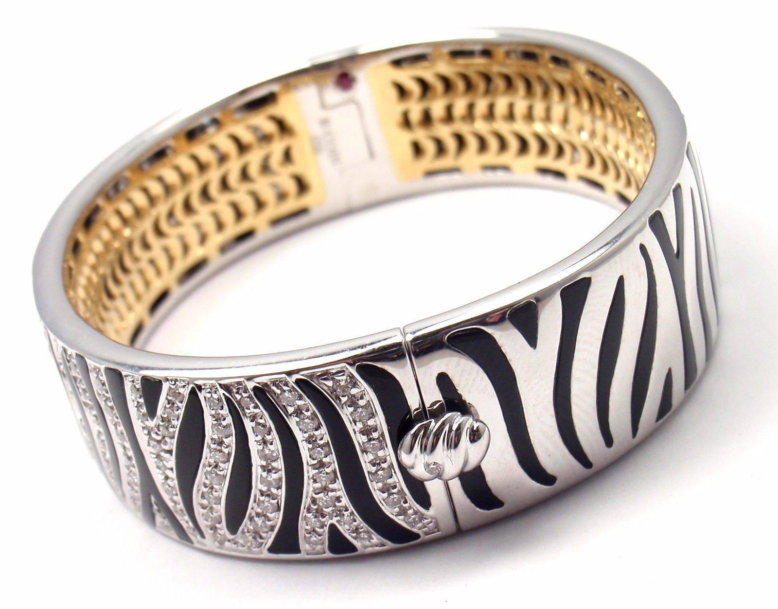 Women's or Men's Roberto Coin Diamond Zebra Two Color Gold Bangle Bracelet