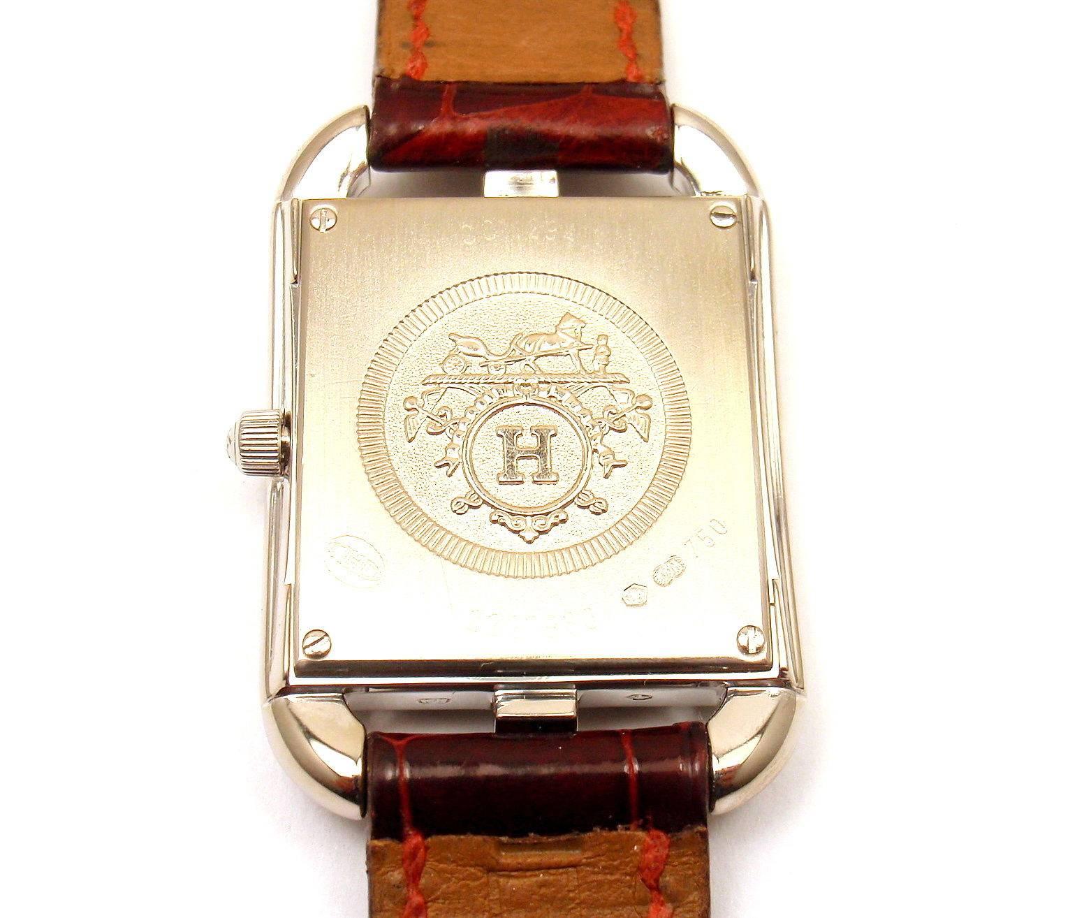 Hermes White Gold Diamond Ruby Red Band Cape Cod Quartz Wristwatch 3