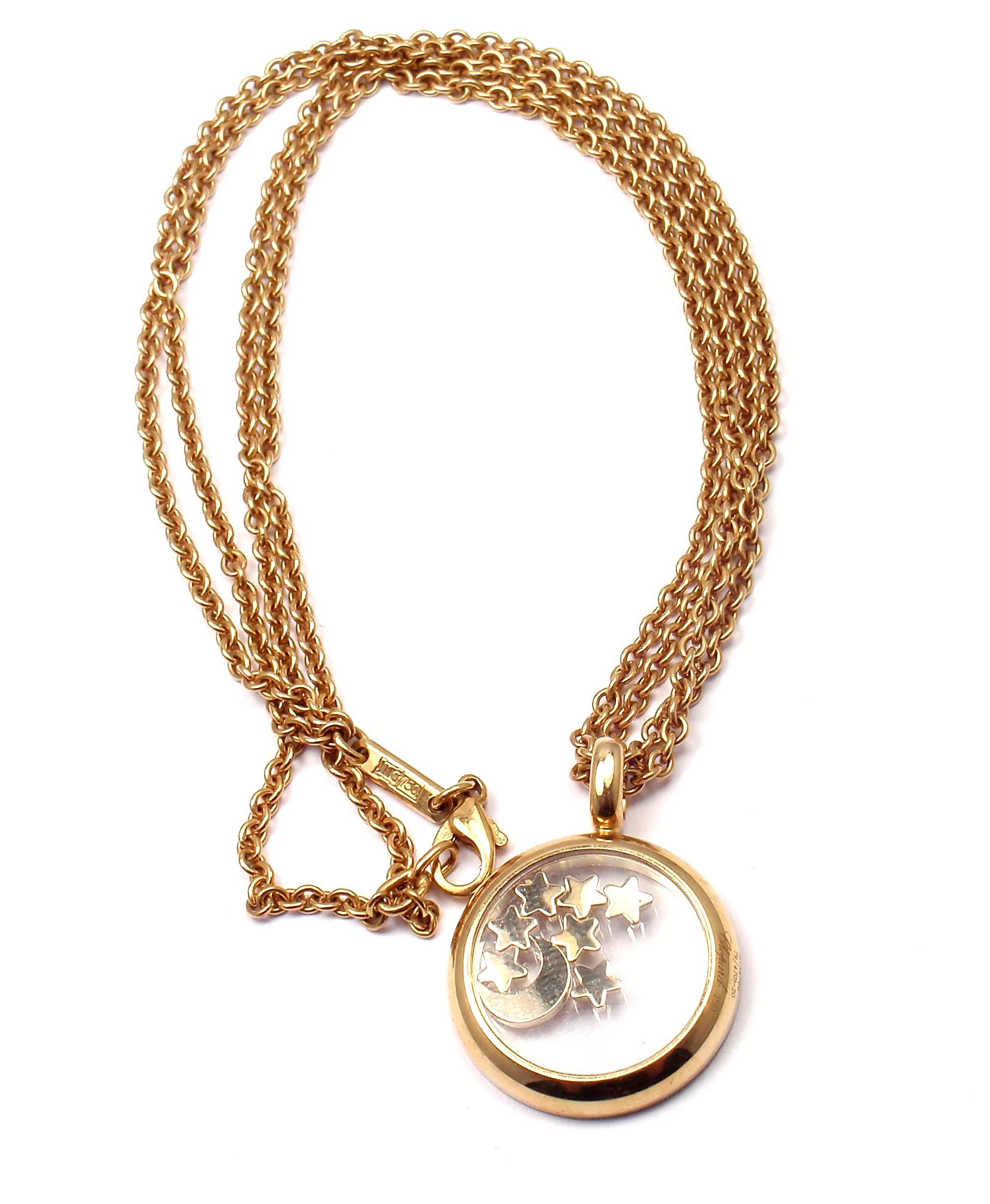 Chopard Happy Diamond Stars Moon Gold Pendant Necklace In New Condition In Holland, PA