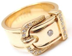 Hermes Diamond Wide Buckle Yellow Gold Band Ring