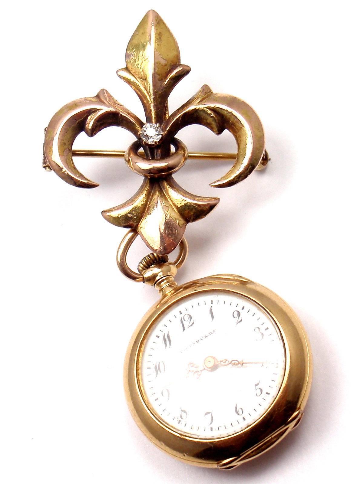  Tiffany & Co Patek Philippe Diamond Yellow Gold Lapel Manual Wind Pocket Watch 2