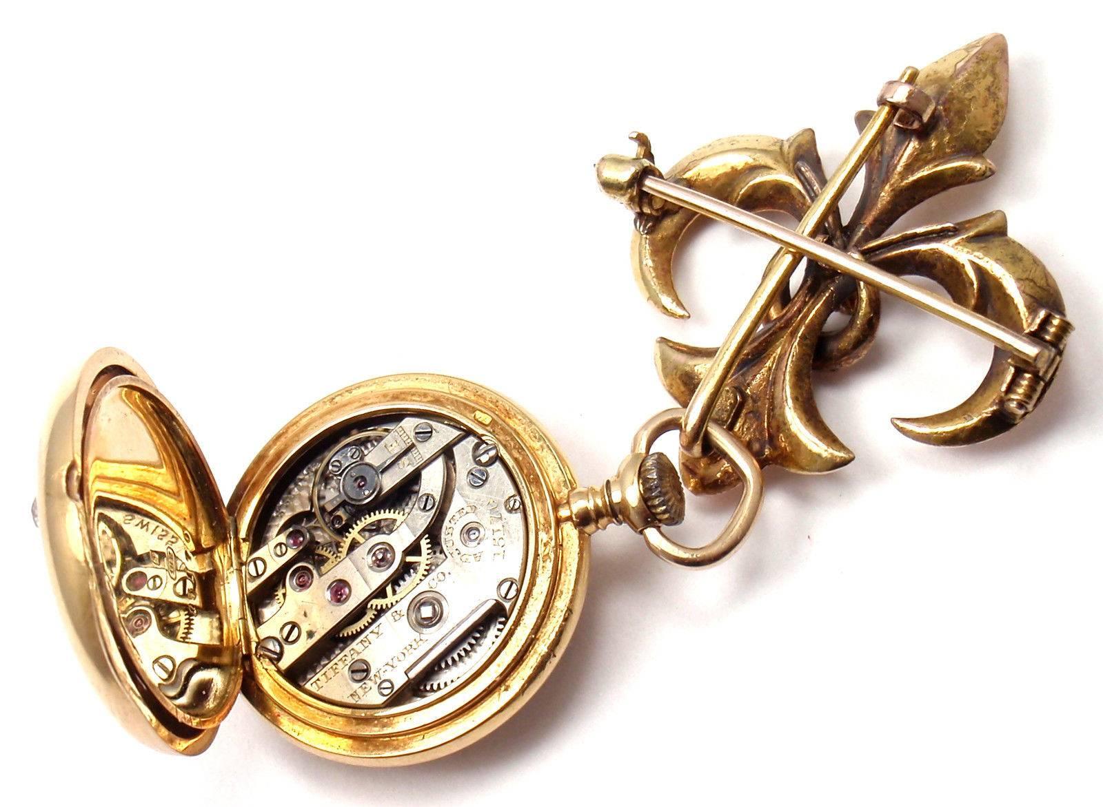 Tiffany & Co Patek Philippe Diamond Yellow Gold Lapel Manual Wind Pocket Watch 3