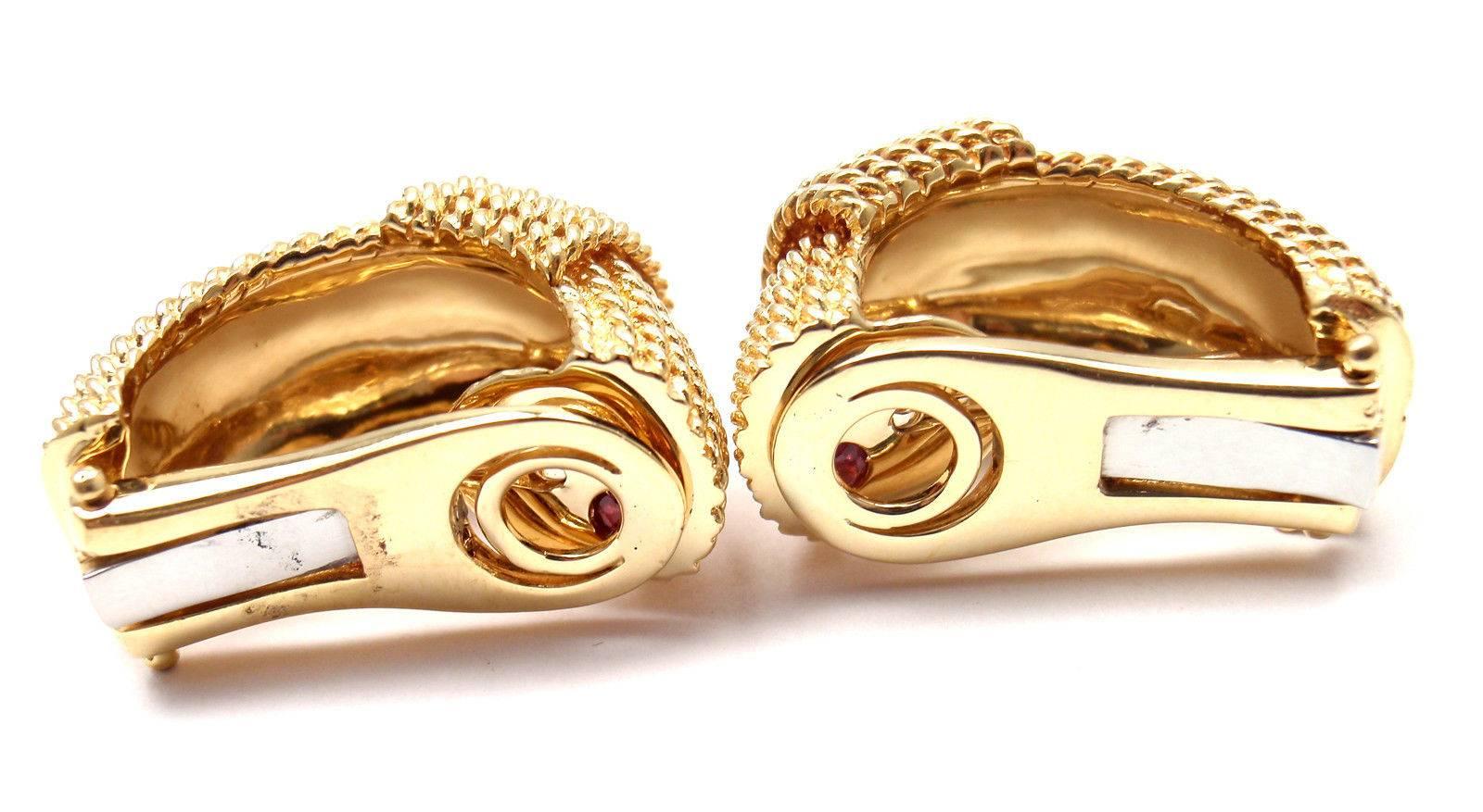Women's or Men's Roberto Coin Ruby Yellow Gold Hoop Earrings